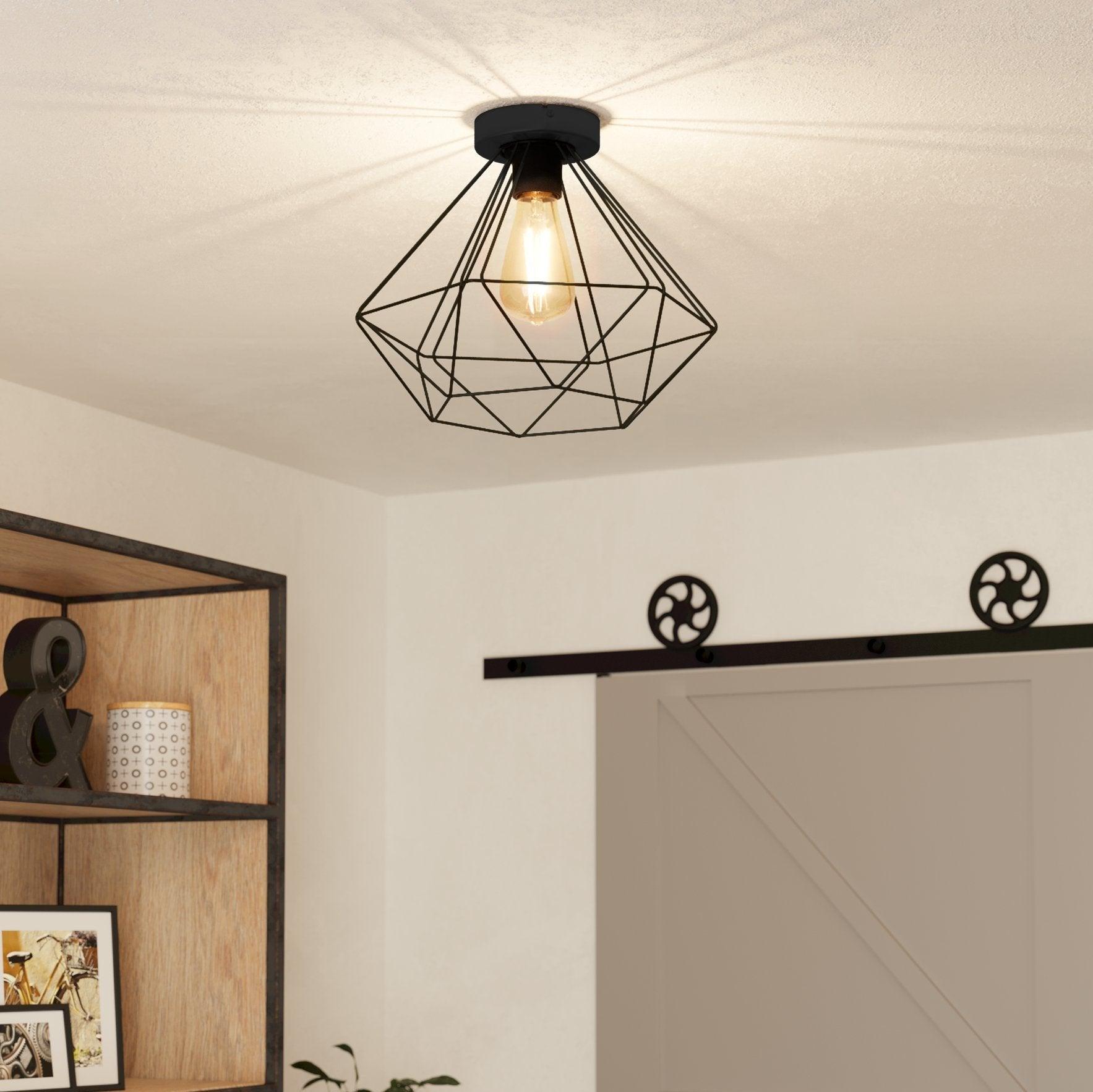 eglo tarbes black metal cage flush ceiling light