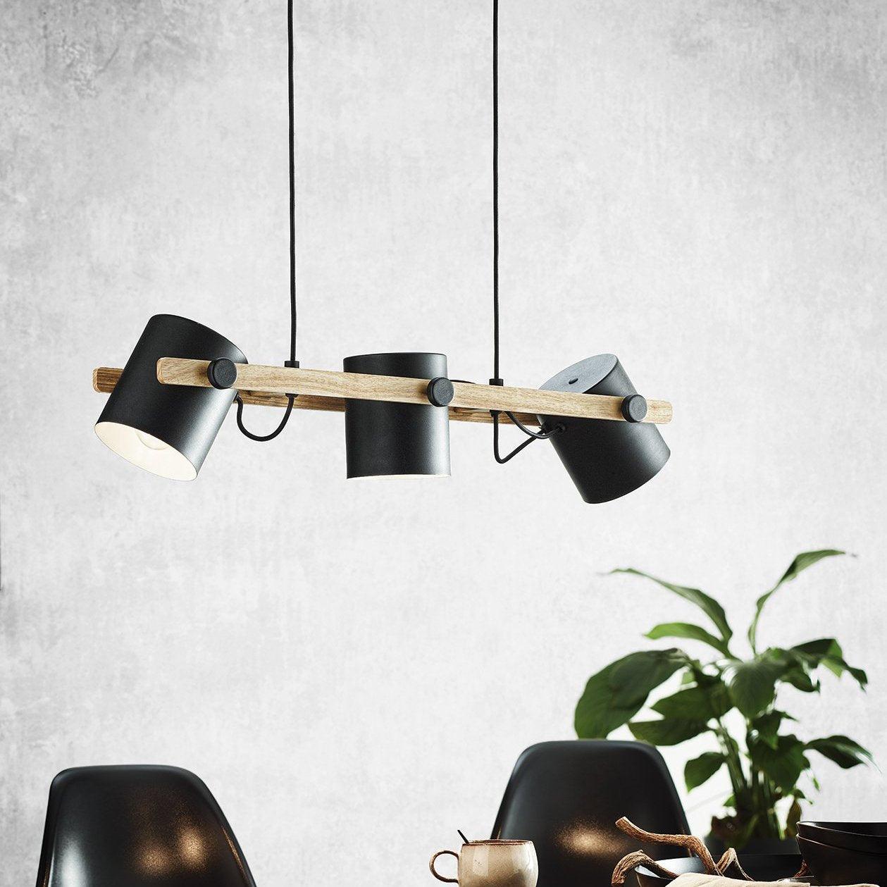 eglo hornwood wooden bar ceiling pendant with black shades living room image