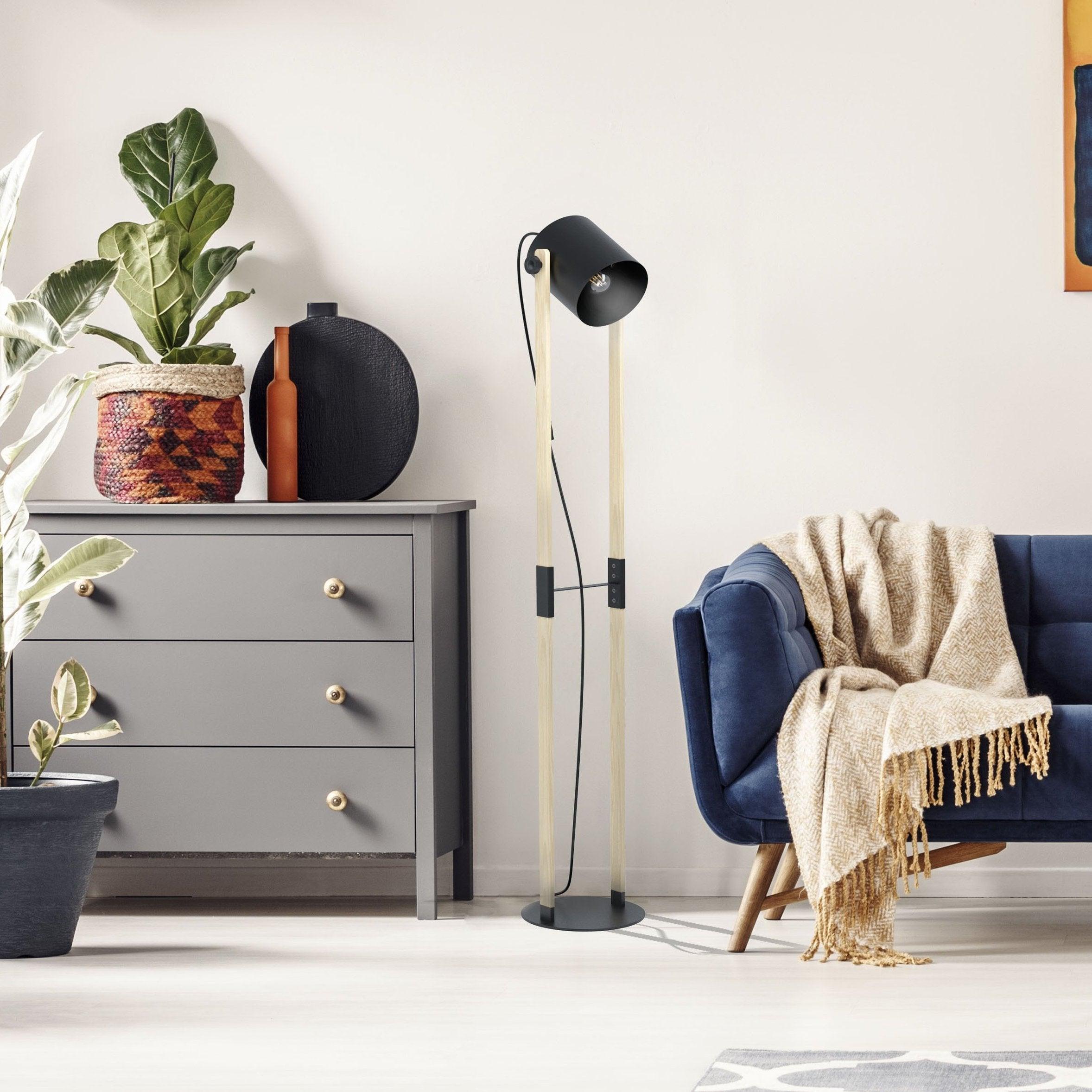eglo hornwood black wooden floor lamp