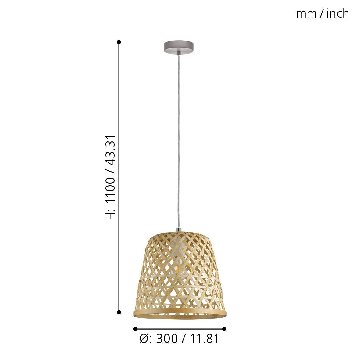 eglo kirkcolm bamboo wicker shade ceiling pendant living room close up