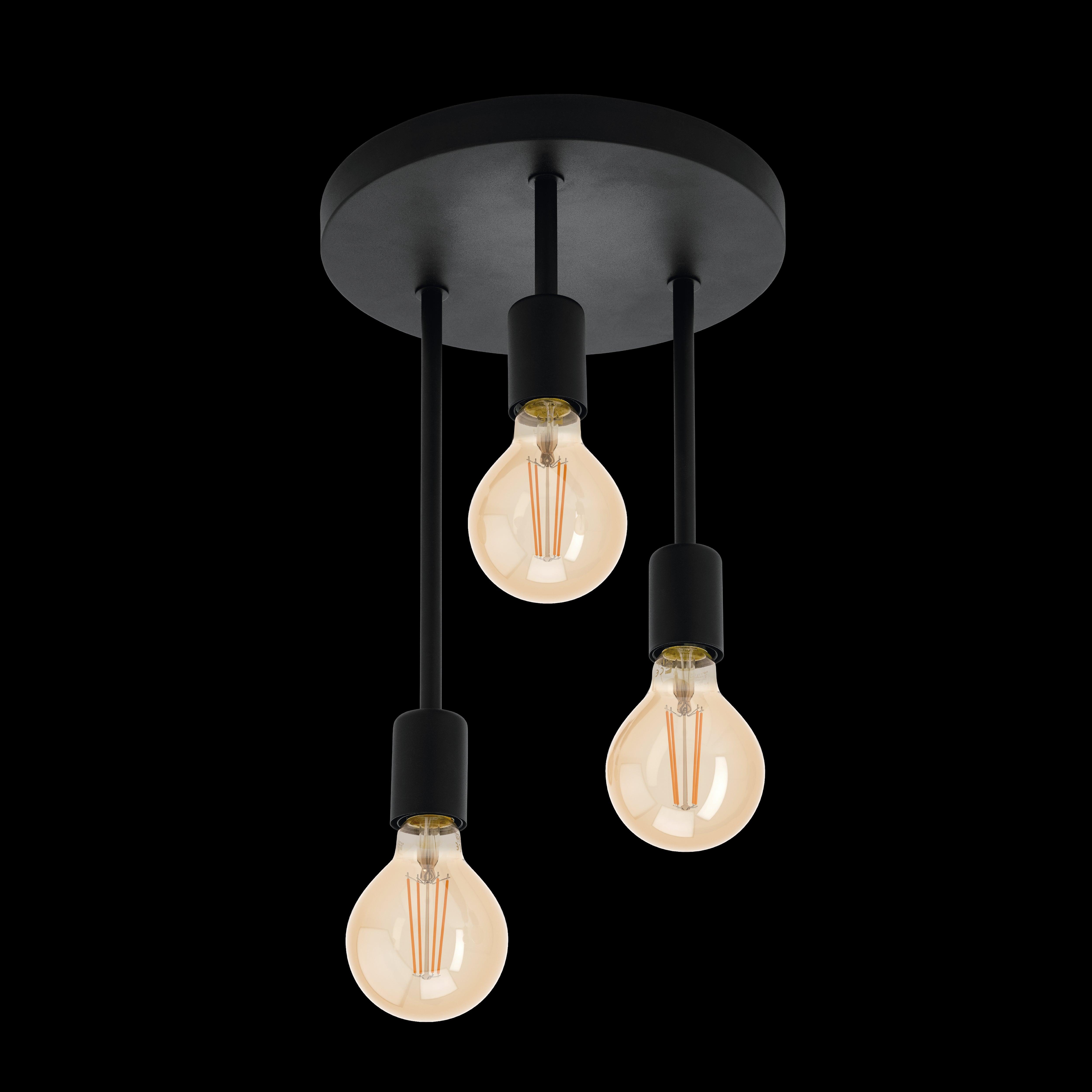 eglo wilmcote flush black metal 3 light ceiling light living room image