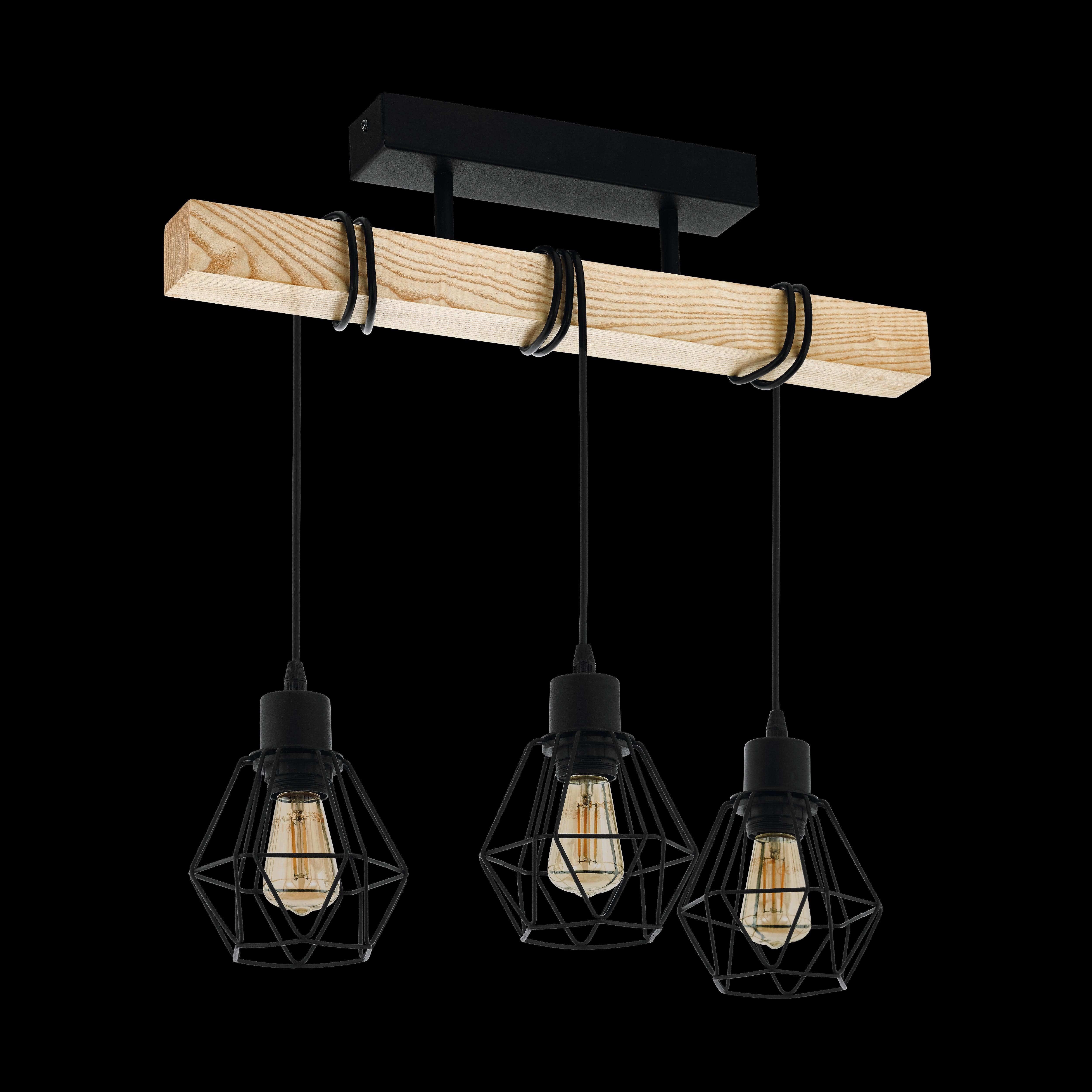 eglo townshend 5 adjustable black wooden bar pendant 3 light living room image