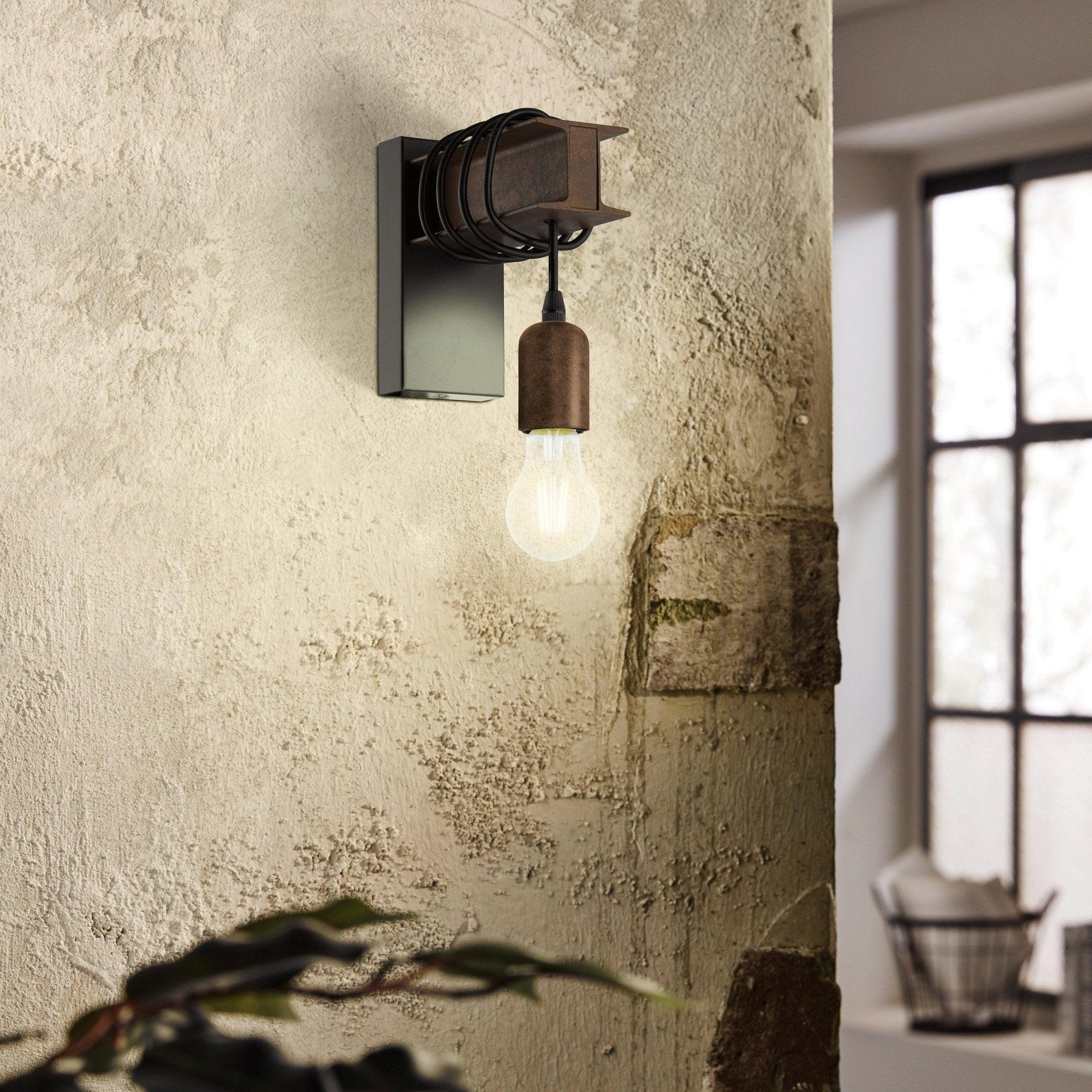 eglo townshend 4 black rust brown industrial wall light living room image
