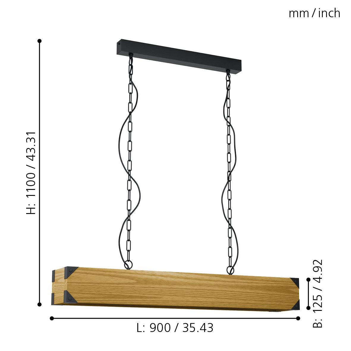 eglo harborough rectangular wooden bar ceiling pendant living room close up