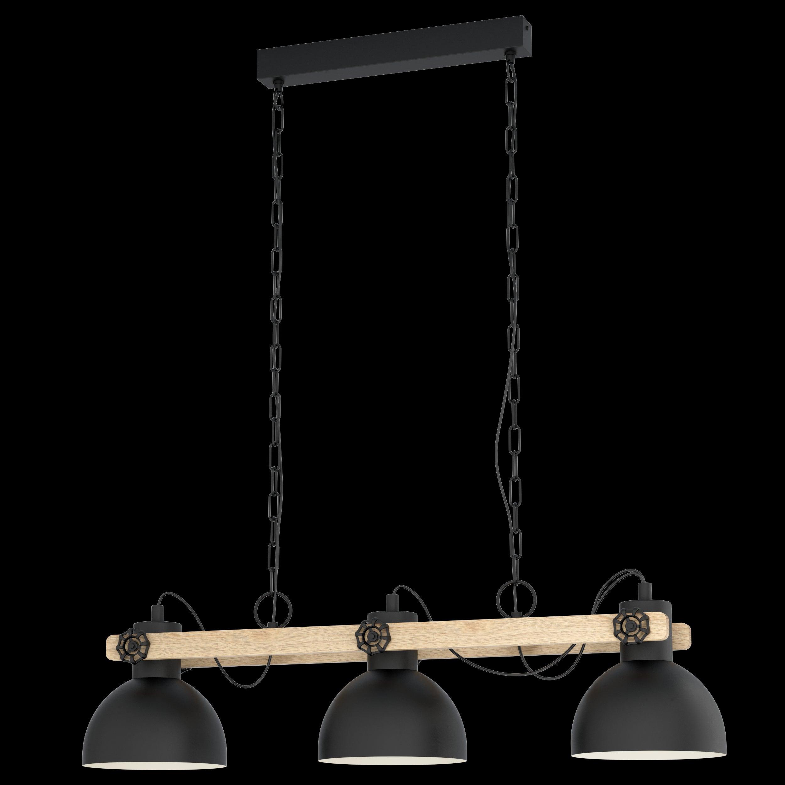 eglo lubenham black metal industrial 3 light ceiling pendant living room image