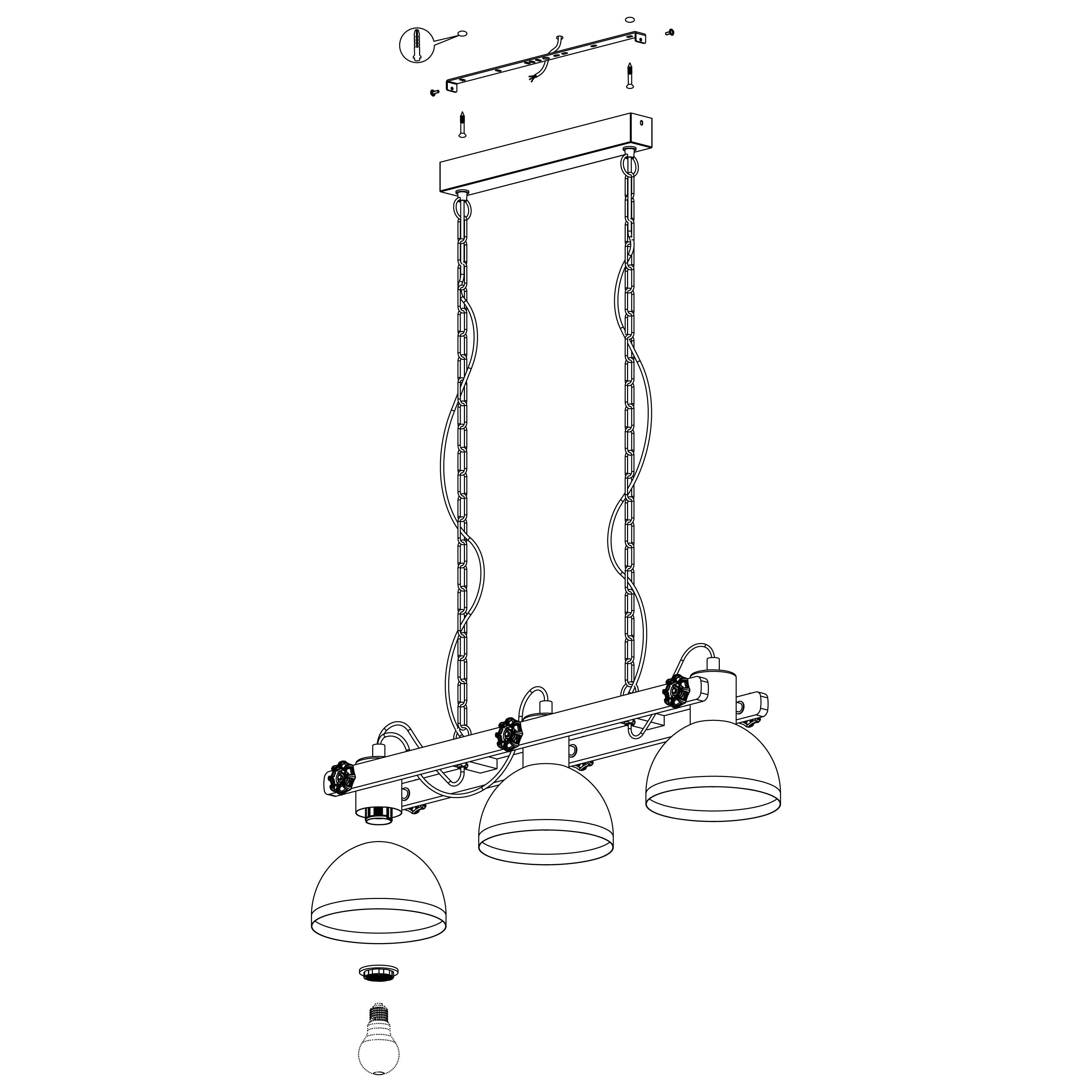eglo lubenham black metal industrial 3 light ceiling pendant Kitchen Lighting Close Up