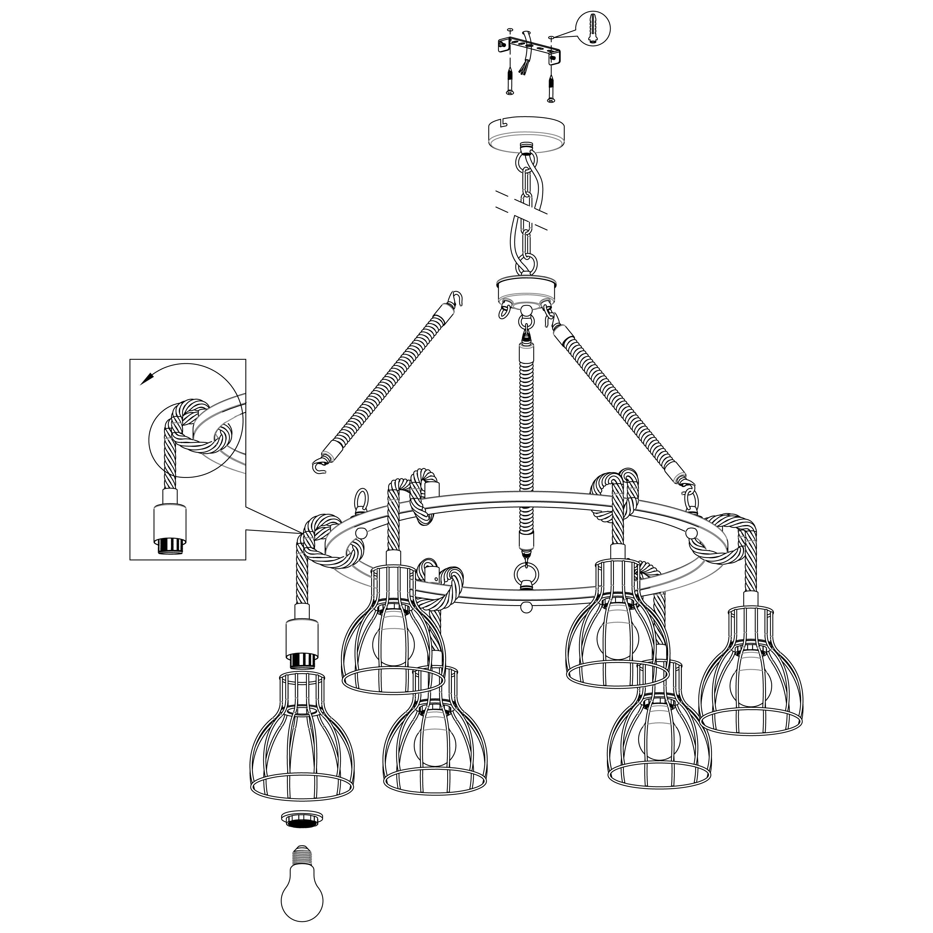 eglo rampside rope 6 light ceiling pendant black wire shades Hallway Lighting Close up
