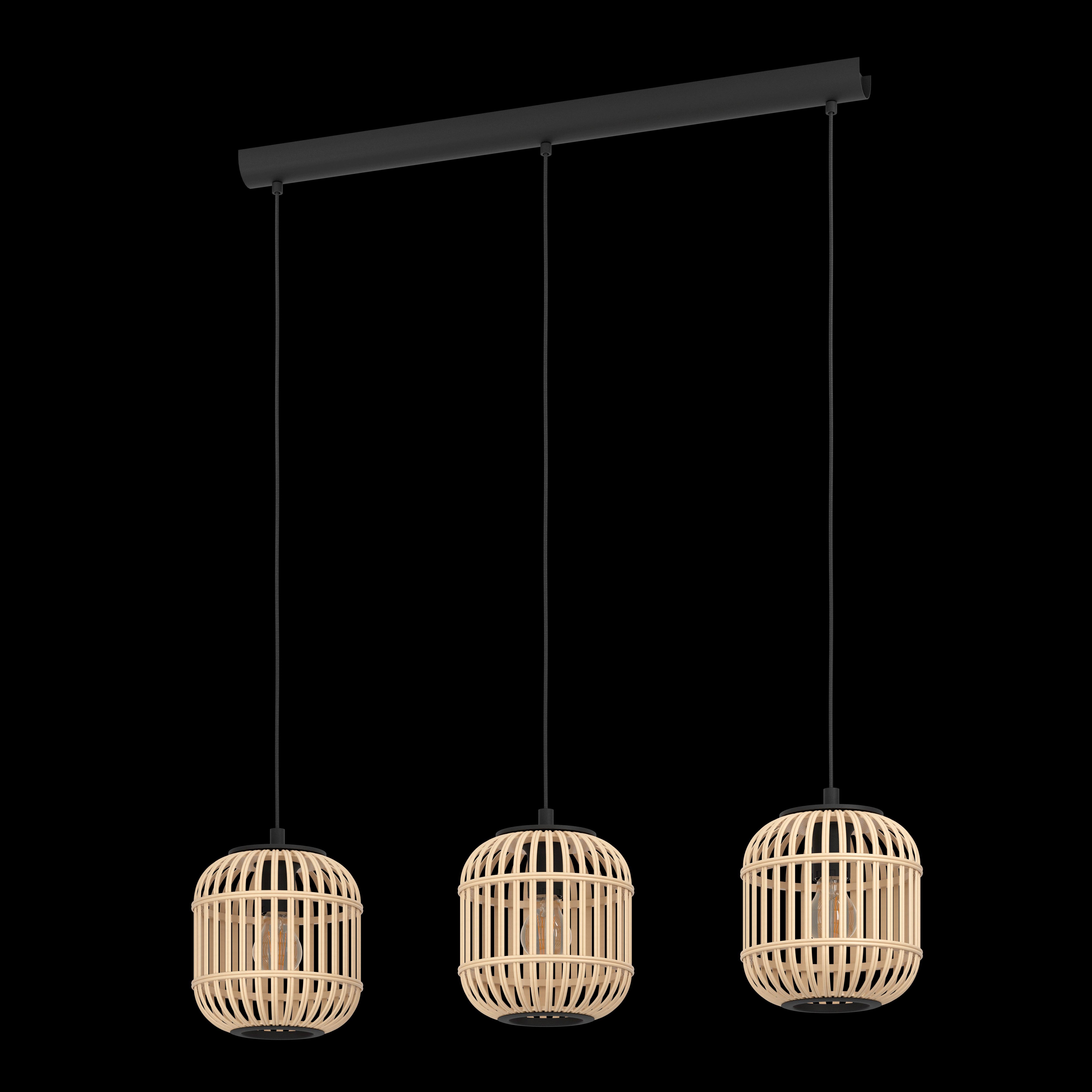 eglo bordesley 3 light bamboo shaded bar ceiling pendant living room close up