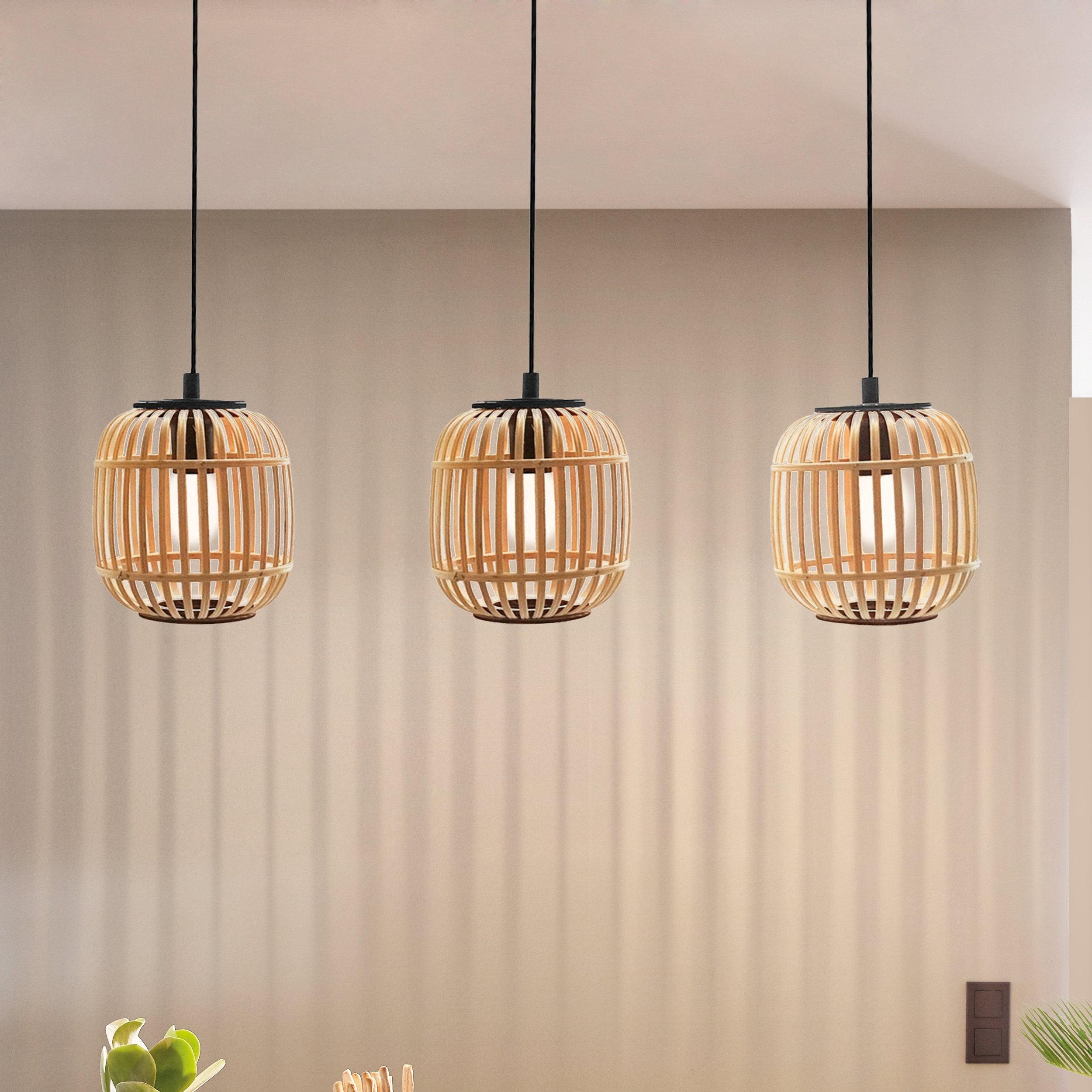 eglo bordesley 3 light bamboo shaded bar ceiling pendant living room image