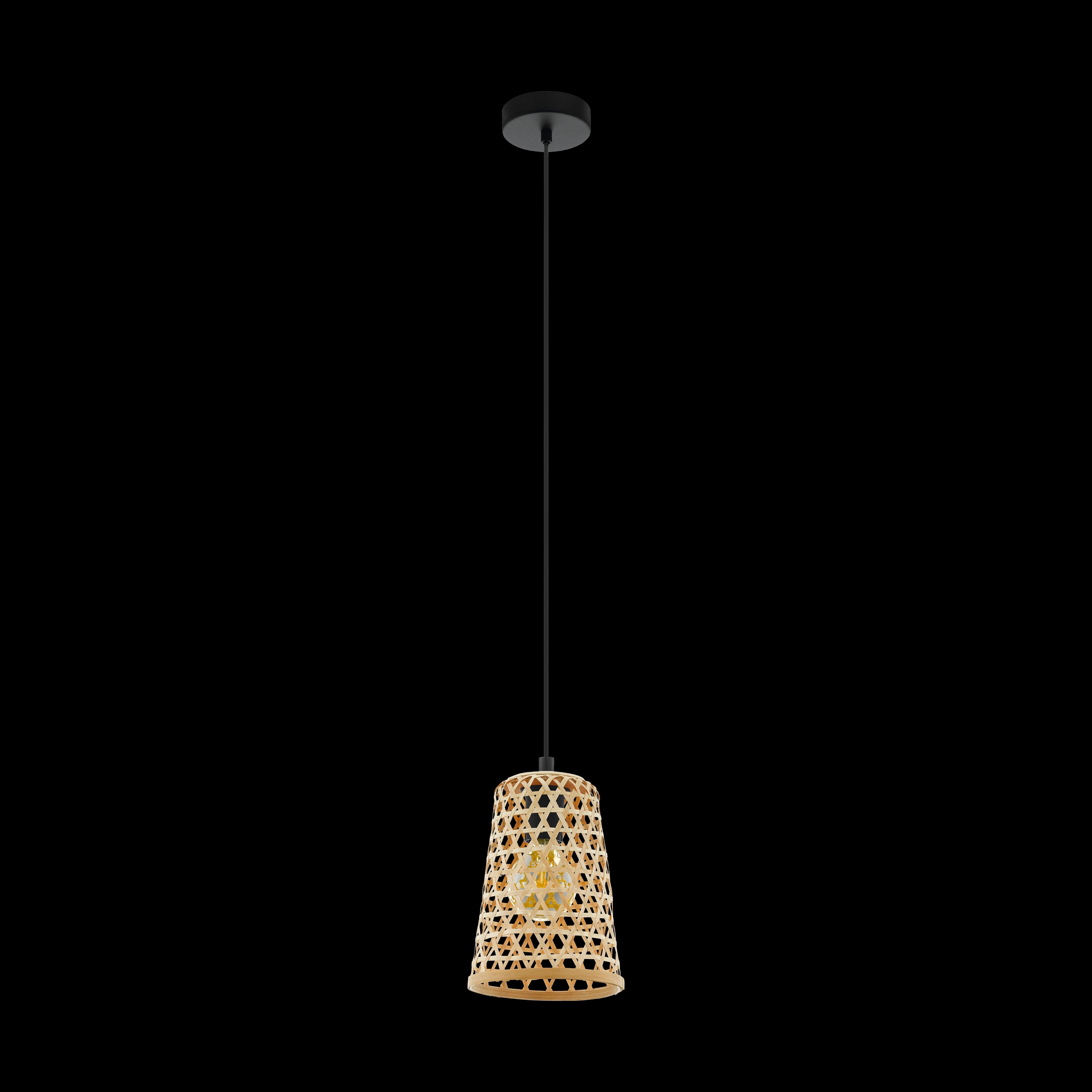 eglo claverdon funnel shaped rattan wicker ceiling pendant living room close up