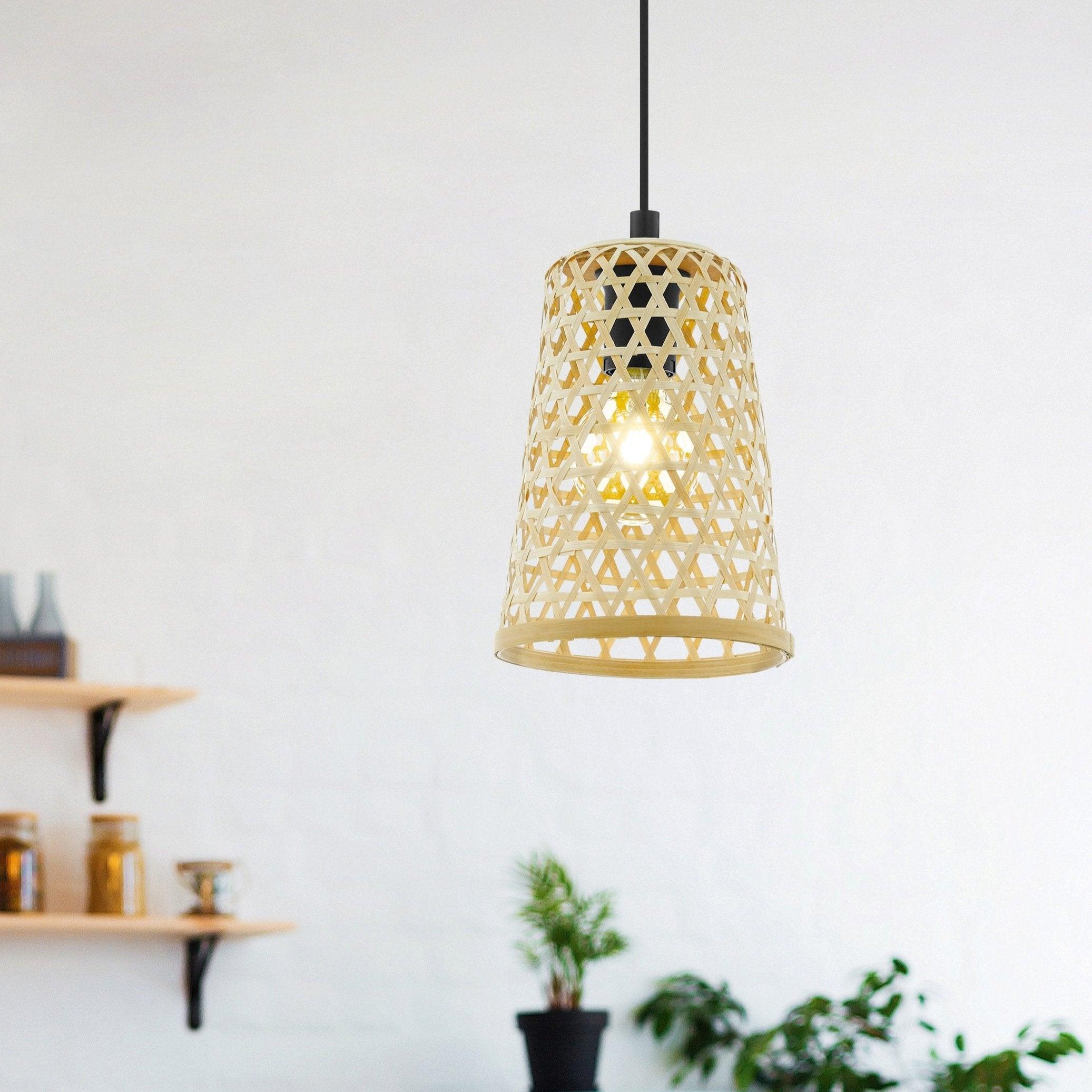 eglo claverdon funnel shaped rattan wicker ceiling pendant living room image