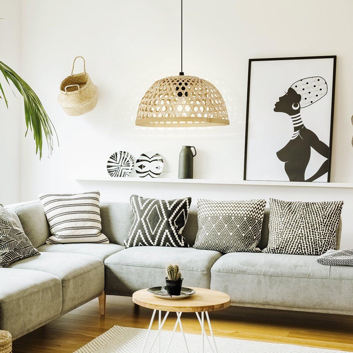 eglo claverdon round rattan wicker ceiling pendant 49 5cm living room image