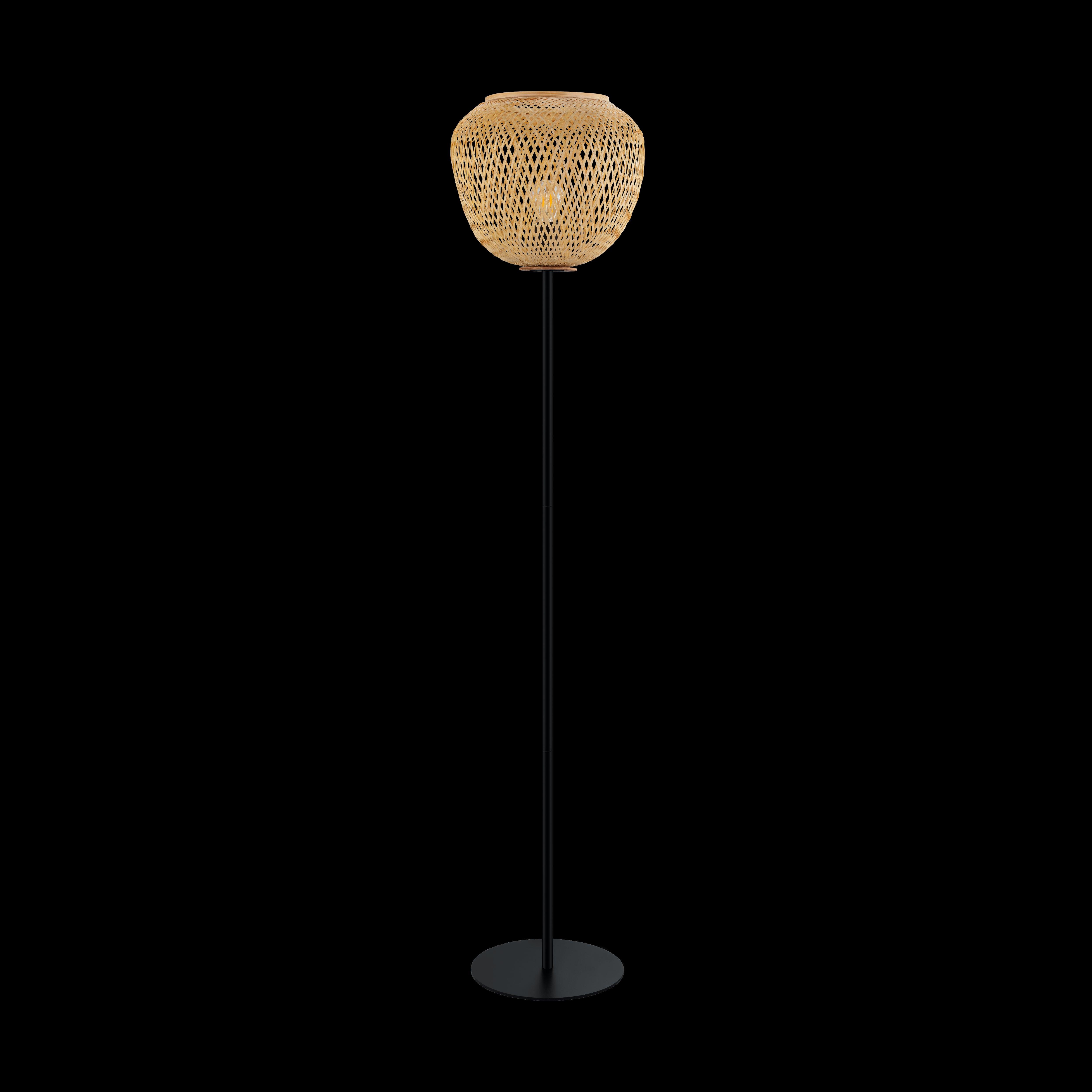 eglo dembleby black metal floor lamp with wicker lampshade