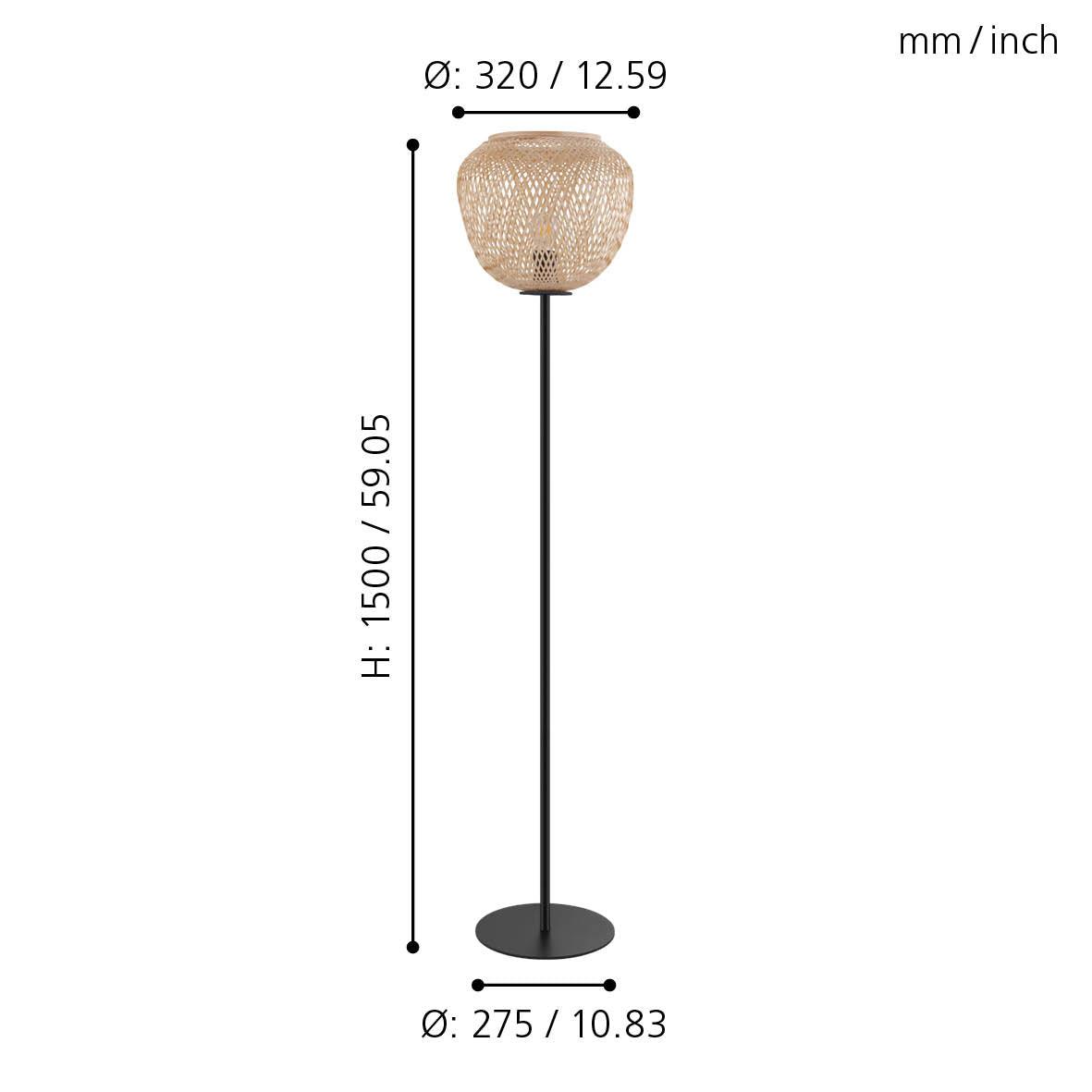 eglo dembleby black metal floor lamp with wicker lampshade living room image
