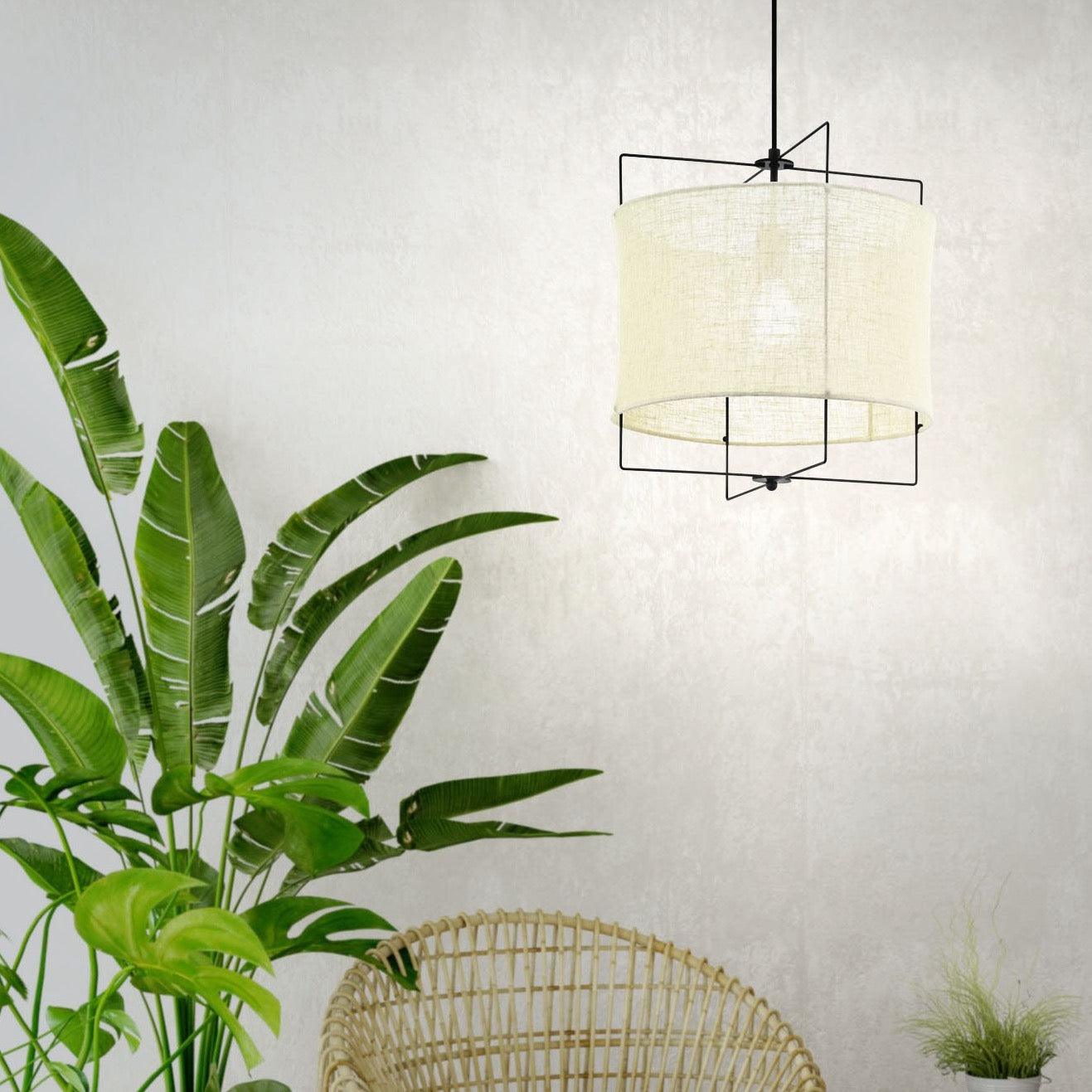 eglo bridekirk black metal frame ceiling pendant linen shade