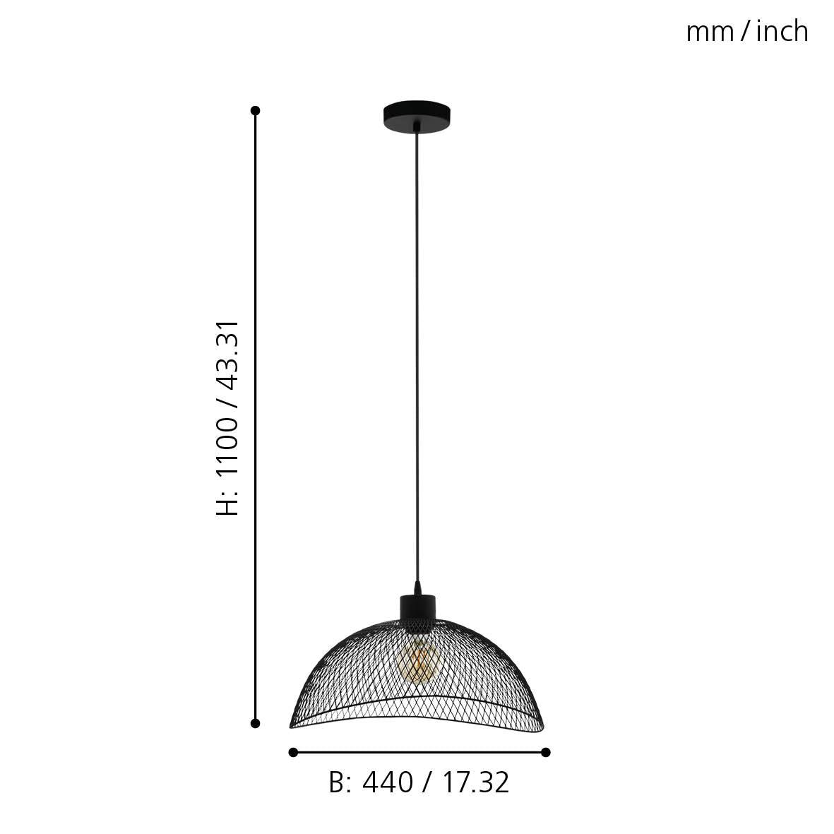 eglo pompeya black metal mesh ceiling pendant living room close up