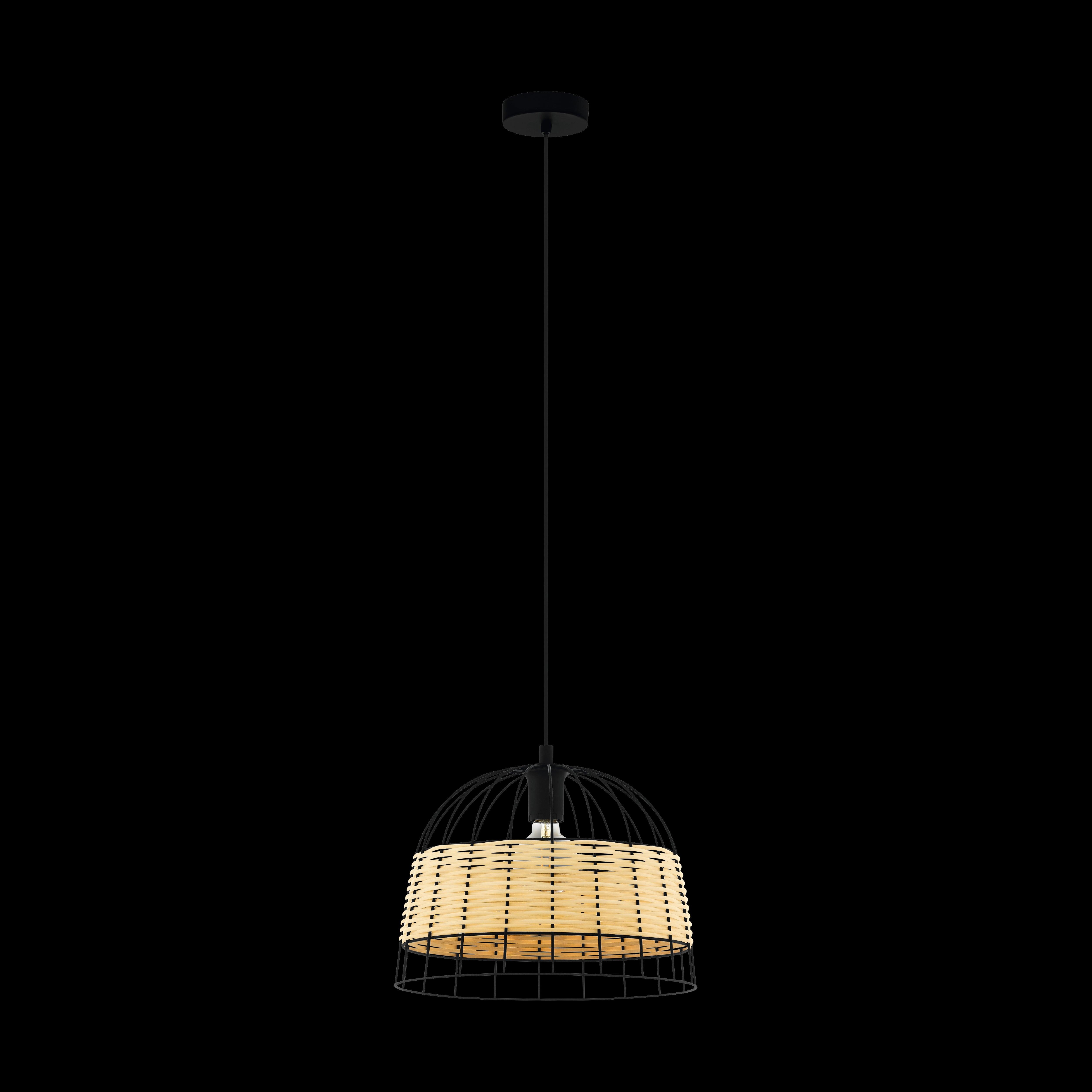 eglo anwick black metal frame woven rattan ceiling pendant Kitchen Lighting Close Up