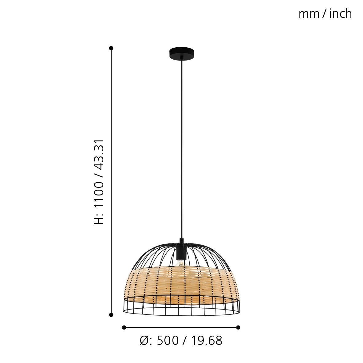 eglo anwick black metal frame rattan ceiling pendant 50cm Kitchen Lighting Close Up