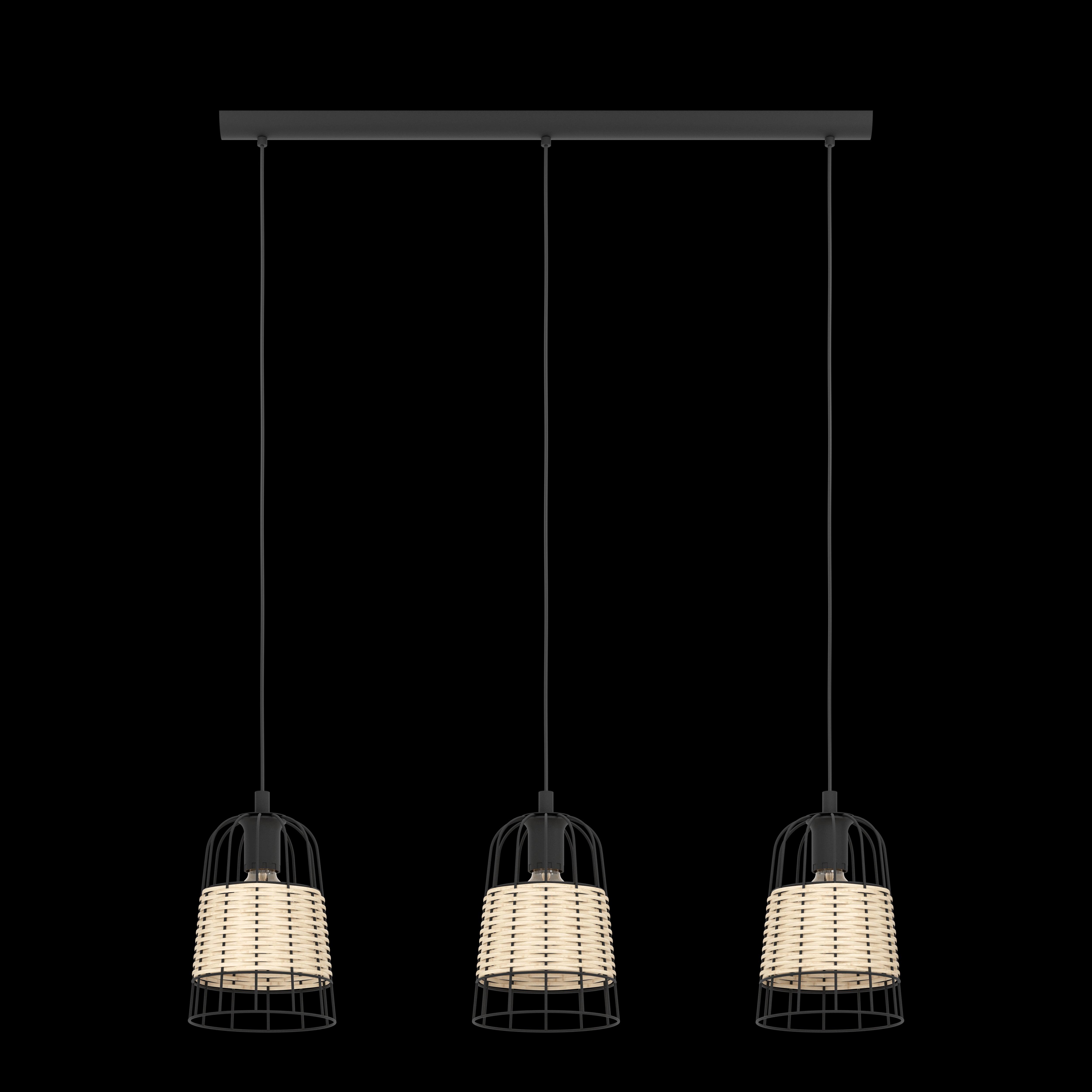 eglo anwick 3 light black frame rattan ceiling pendant living room image