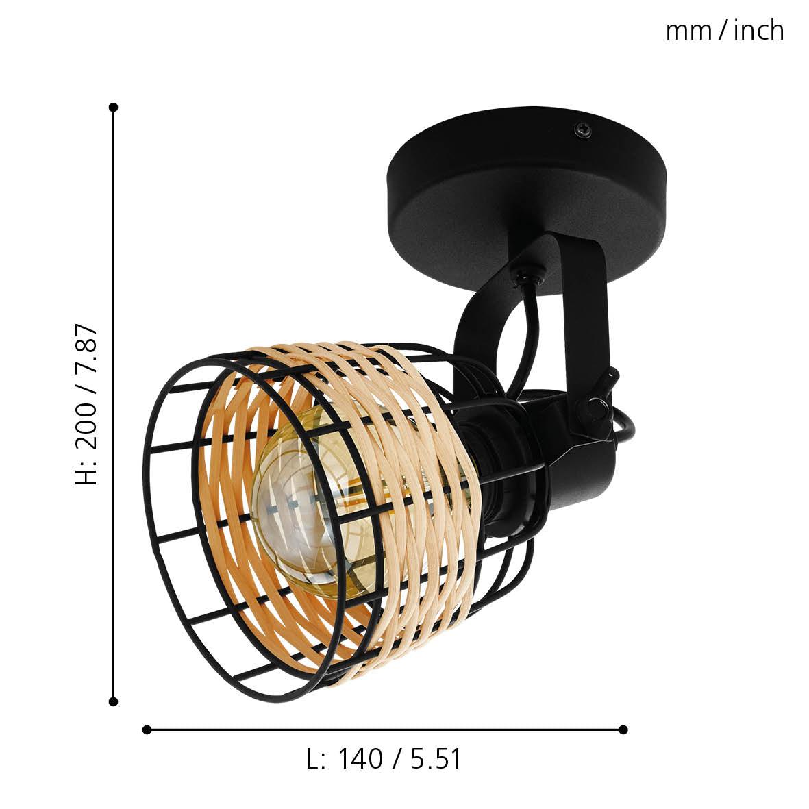 eglo anwick 1 black rattan spotlight living room close up