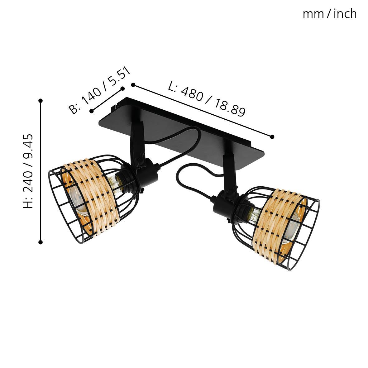 eglo anwick 1 black rattan 2 light spotlight living room image