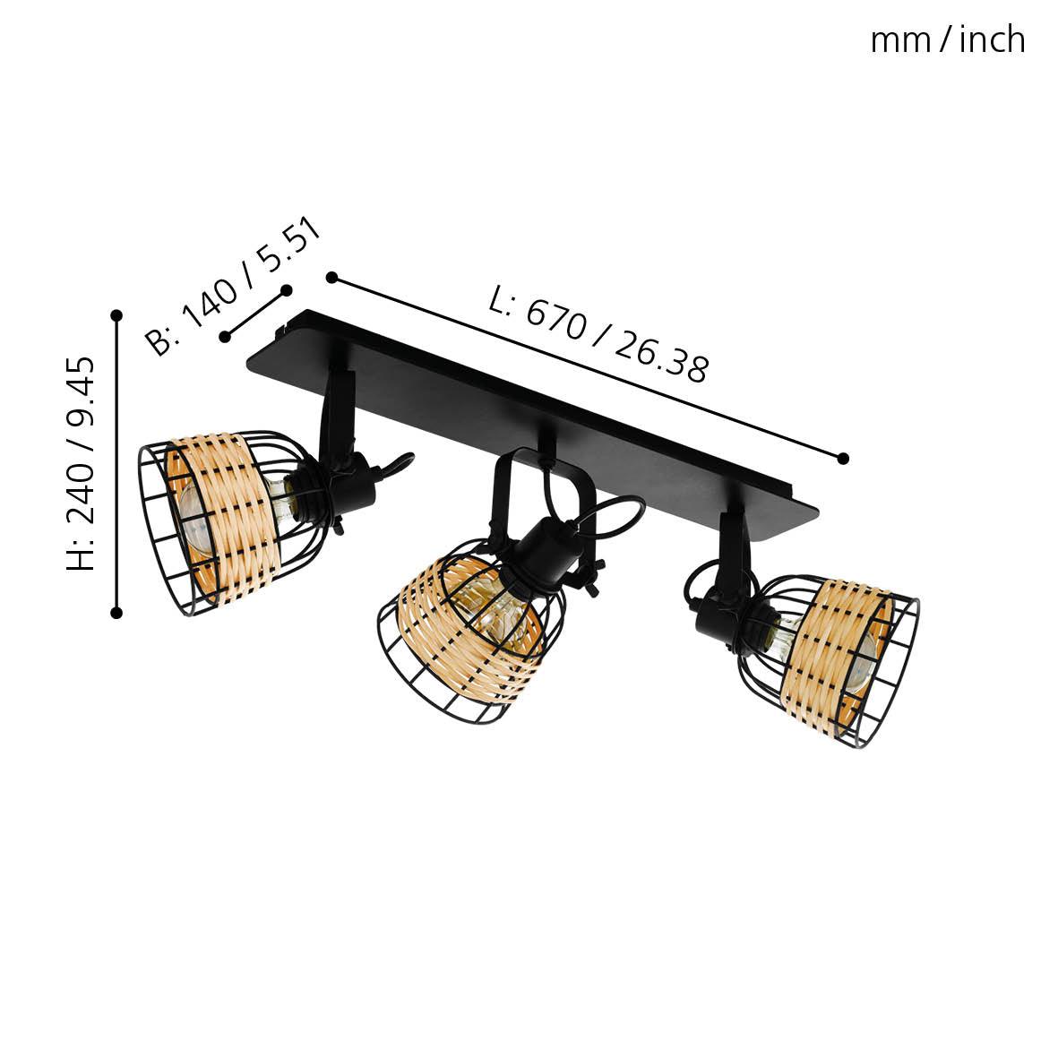 eglo anwick 1 black rattan 3 light spotlight living room image