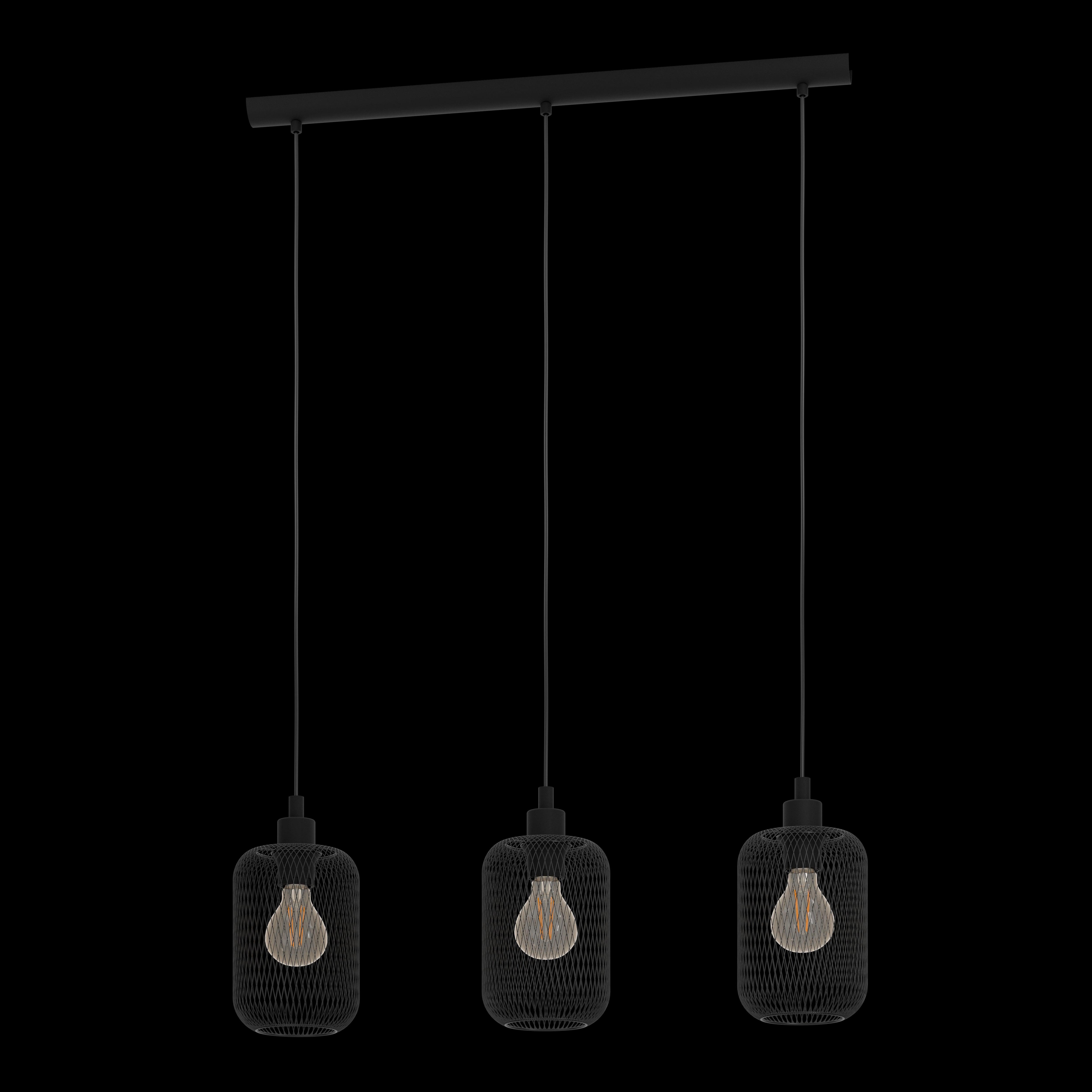 eglo wrington 3 light black metal mesh ceiling pendant living room close up
