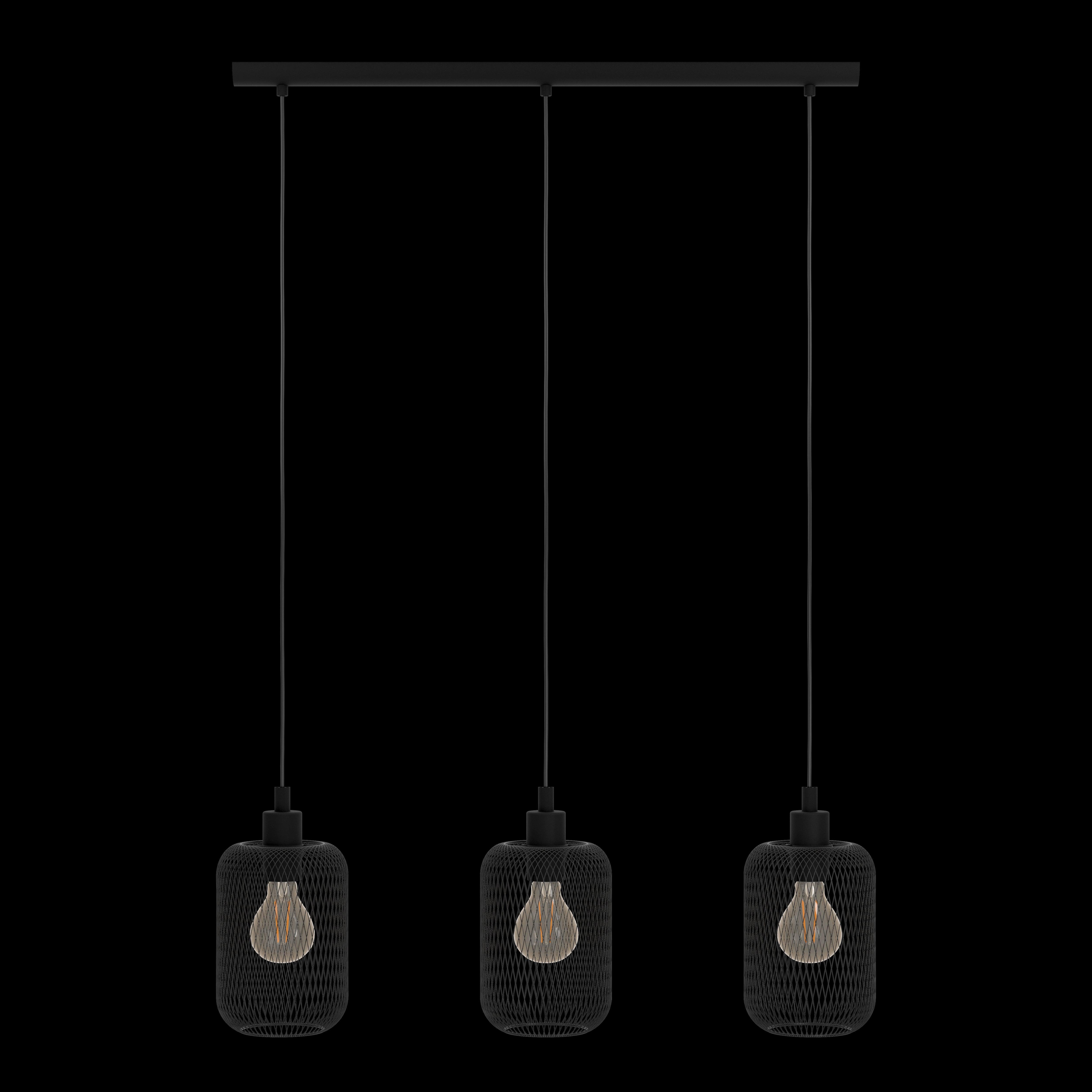 eglo wrington 3 light black metal mesh ceiling pendant living room image