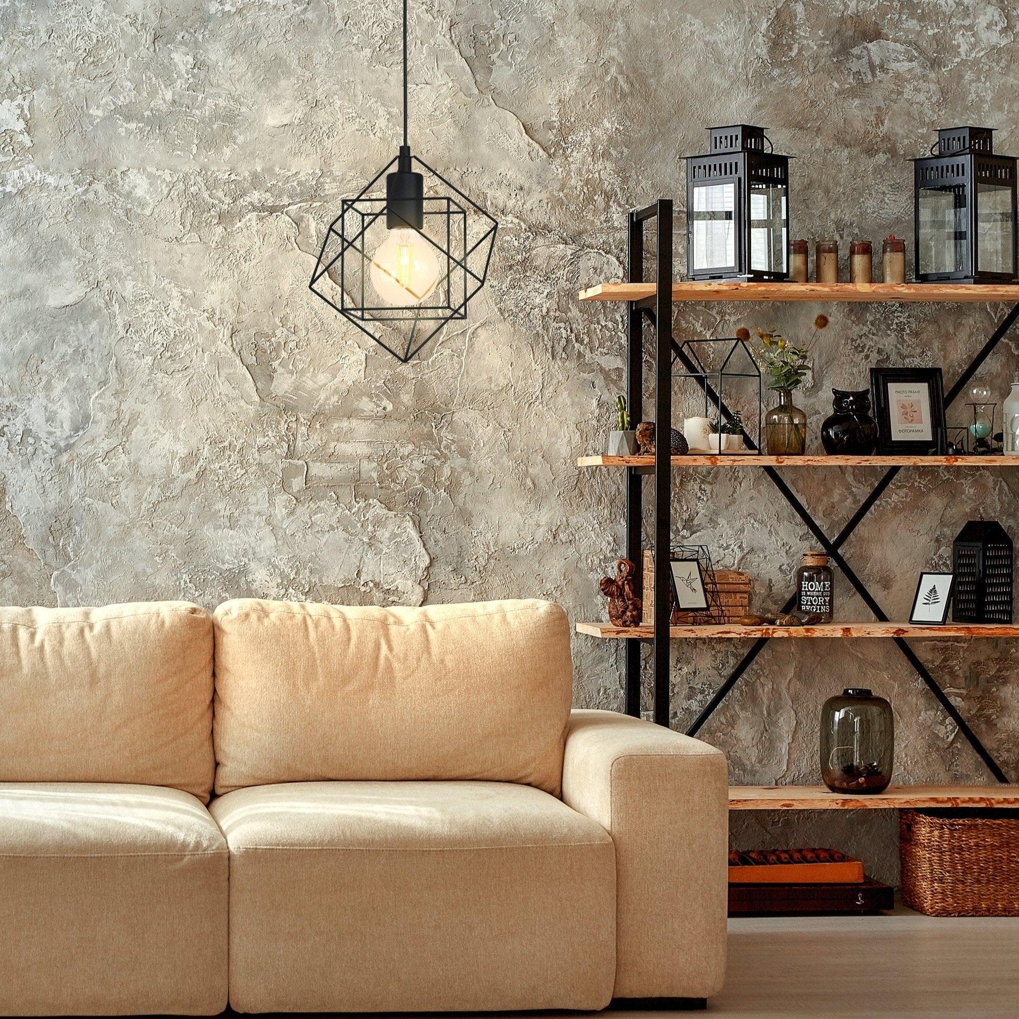 eglo straiton two square black wire framed ceiling pendant living room image