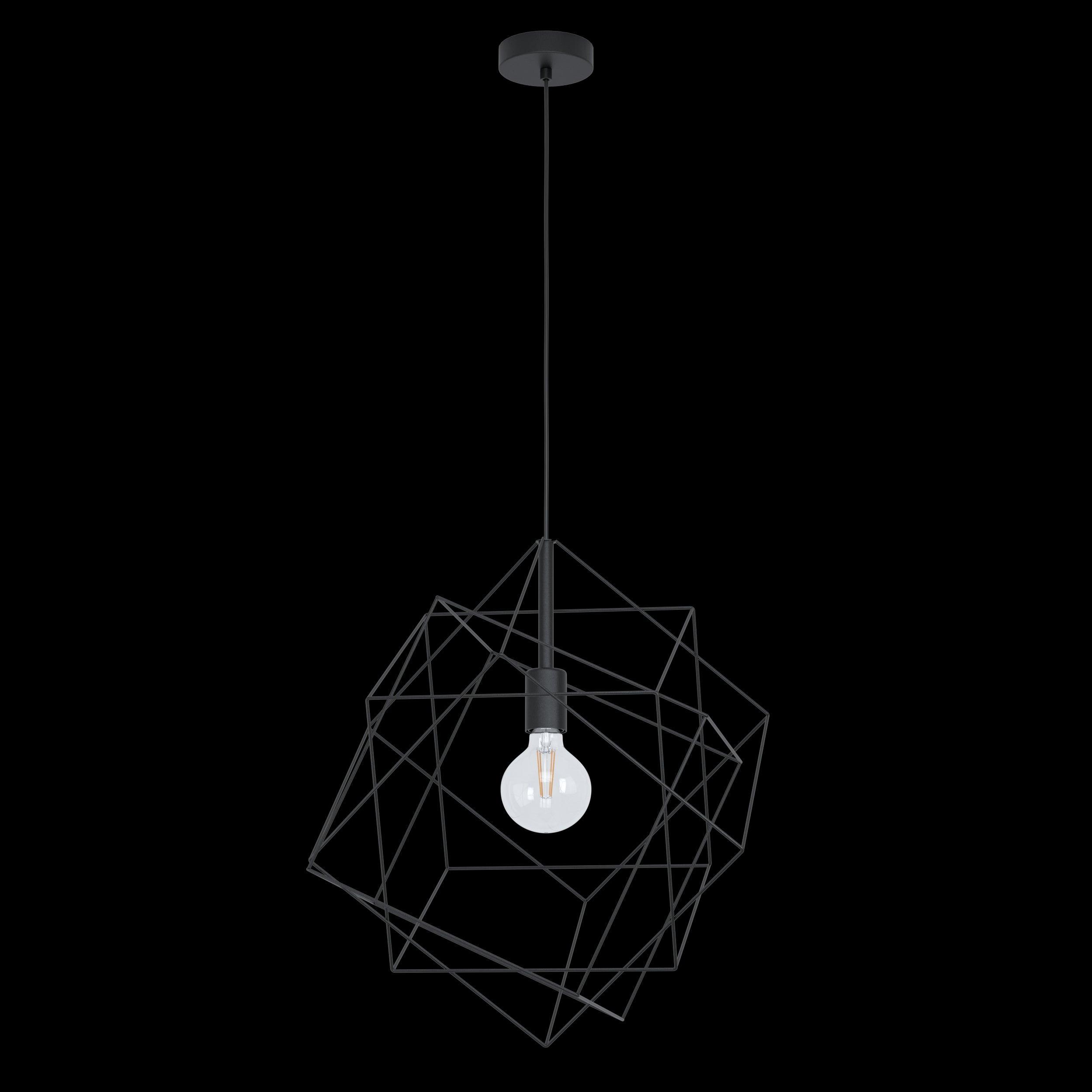 eglo straiton three square black wire framed ceiling pendant living room close up