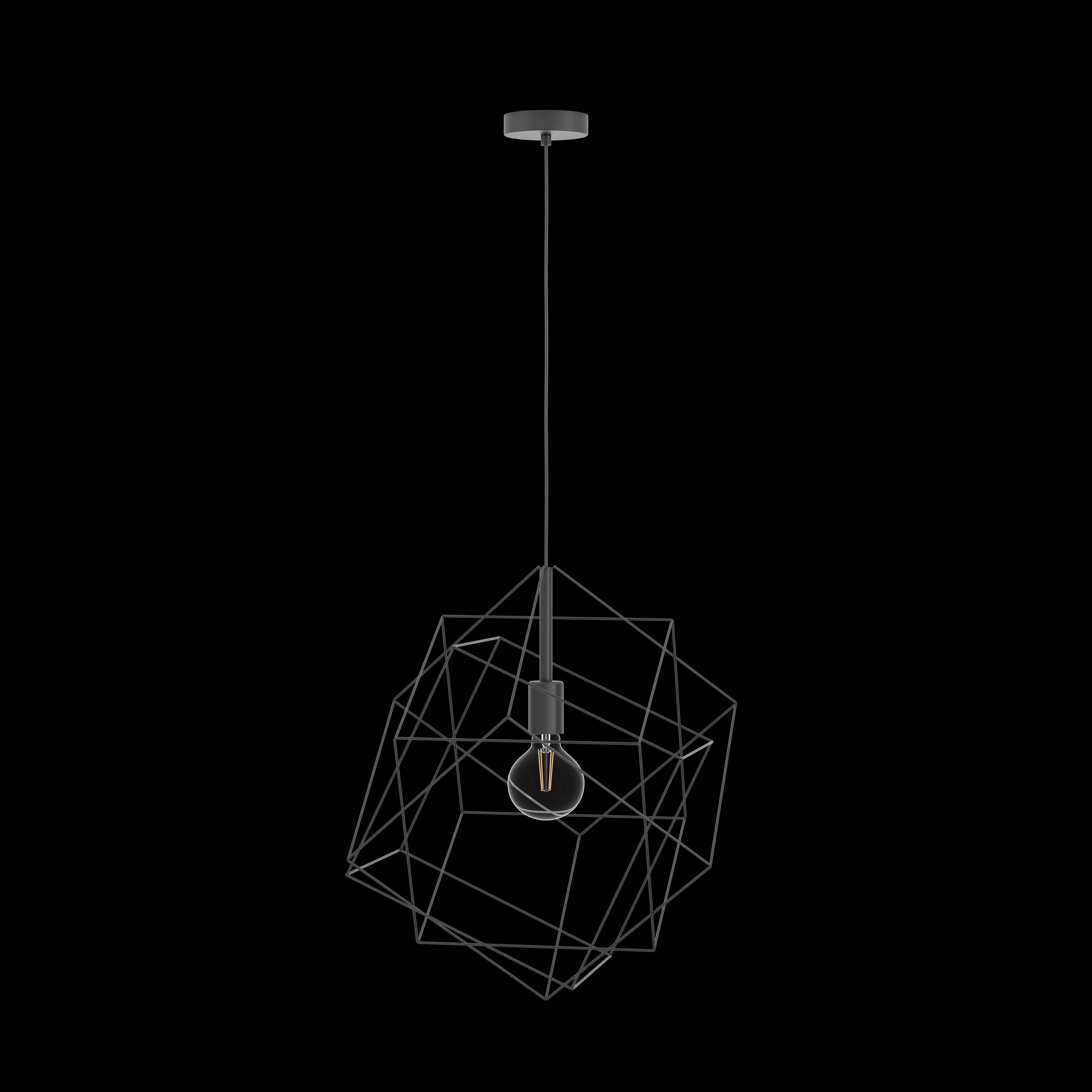 eglo straiton three square black wire framed ceiling pendant living room image