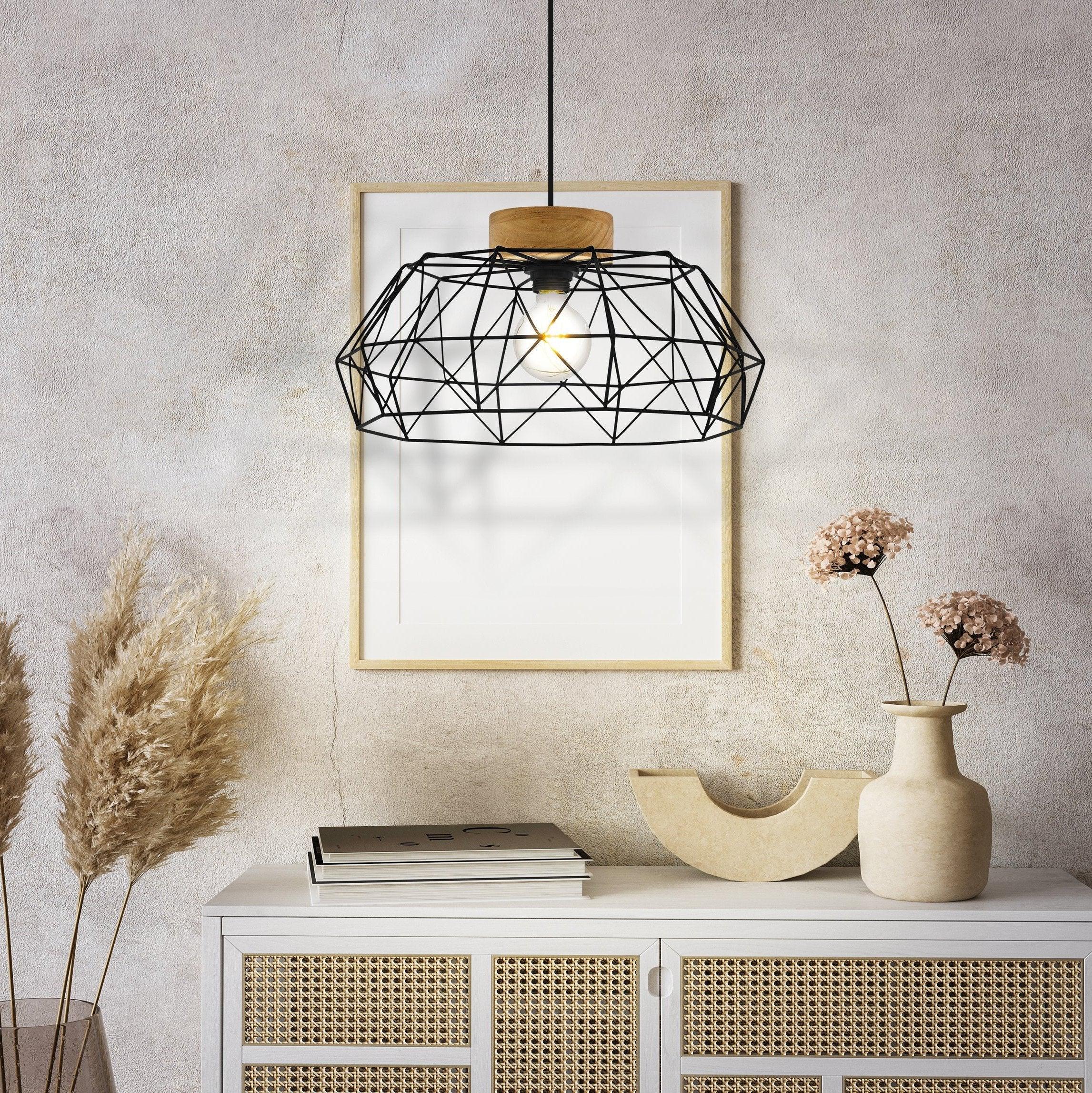 eglo padstow black geometric wire lampshade ceiling pendant