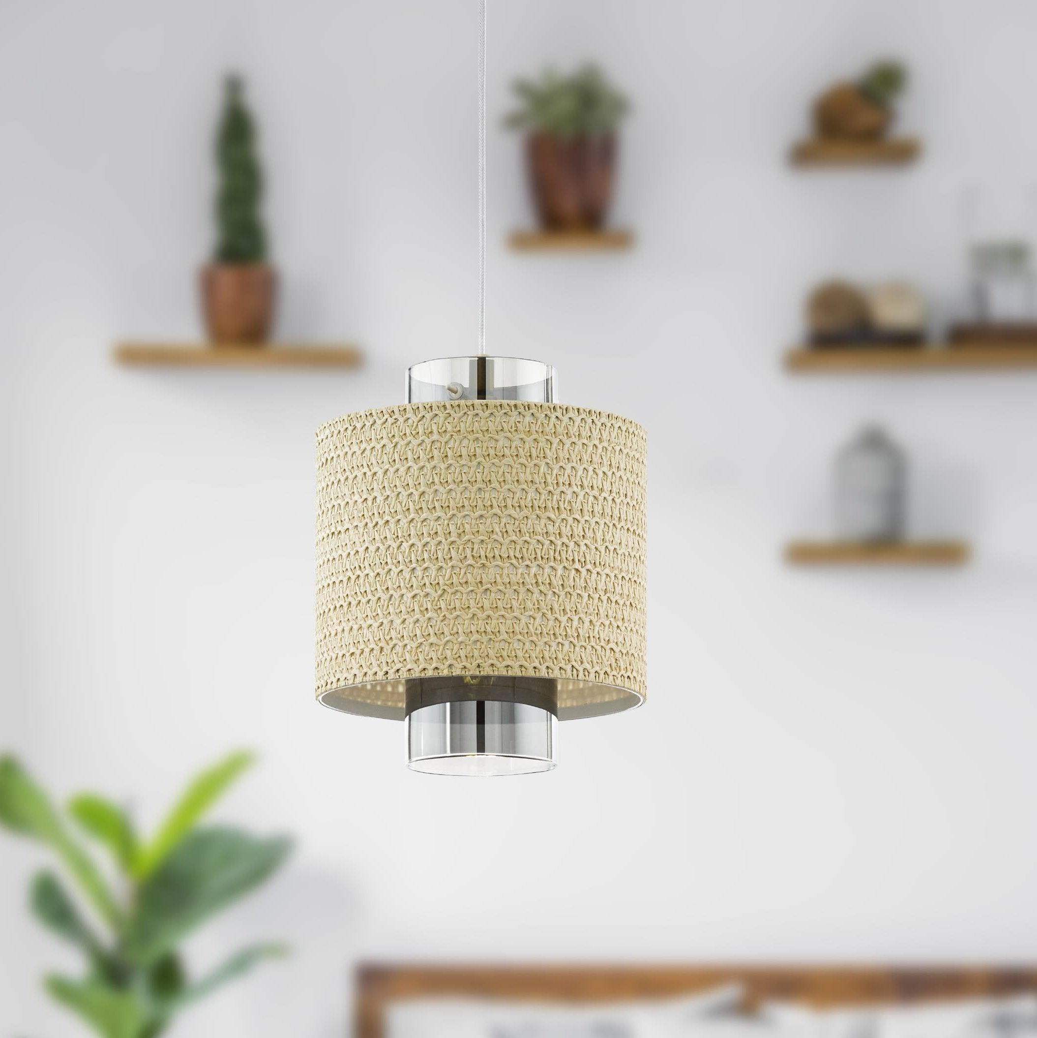 eglo mediouna seagrass and glass ceiling pendant living room image