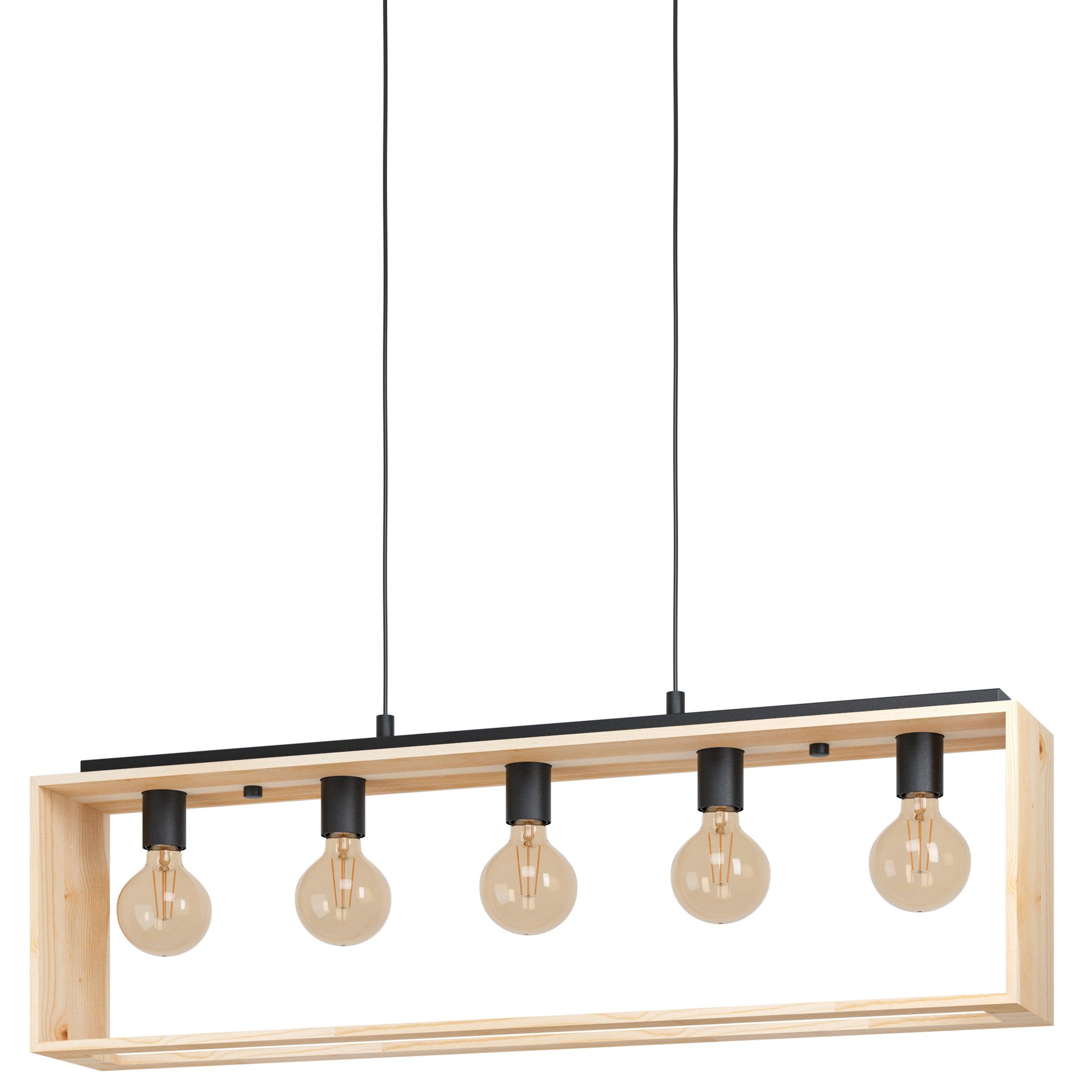 eglo famborough 5 light rectangular wood metal ceiling pendant Kitchen Lighting Close Up
