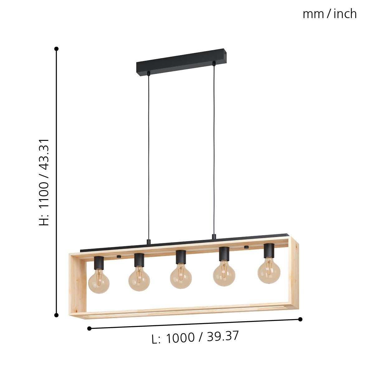 eglo famborough 5 light rectangular wood metal ceiling pendant living room close up