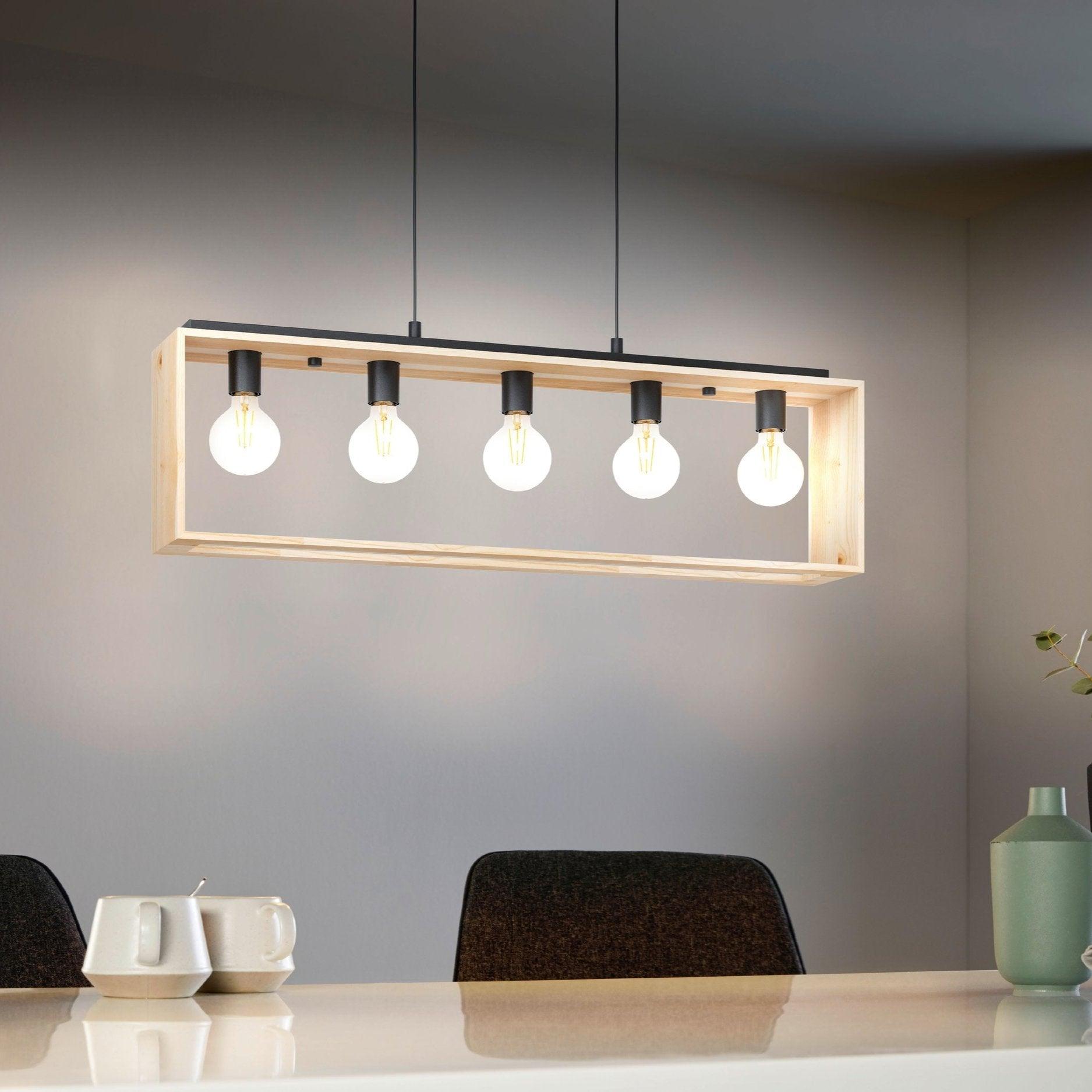 eglo famborough 5 light rectangular wood metal ceiling pendant