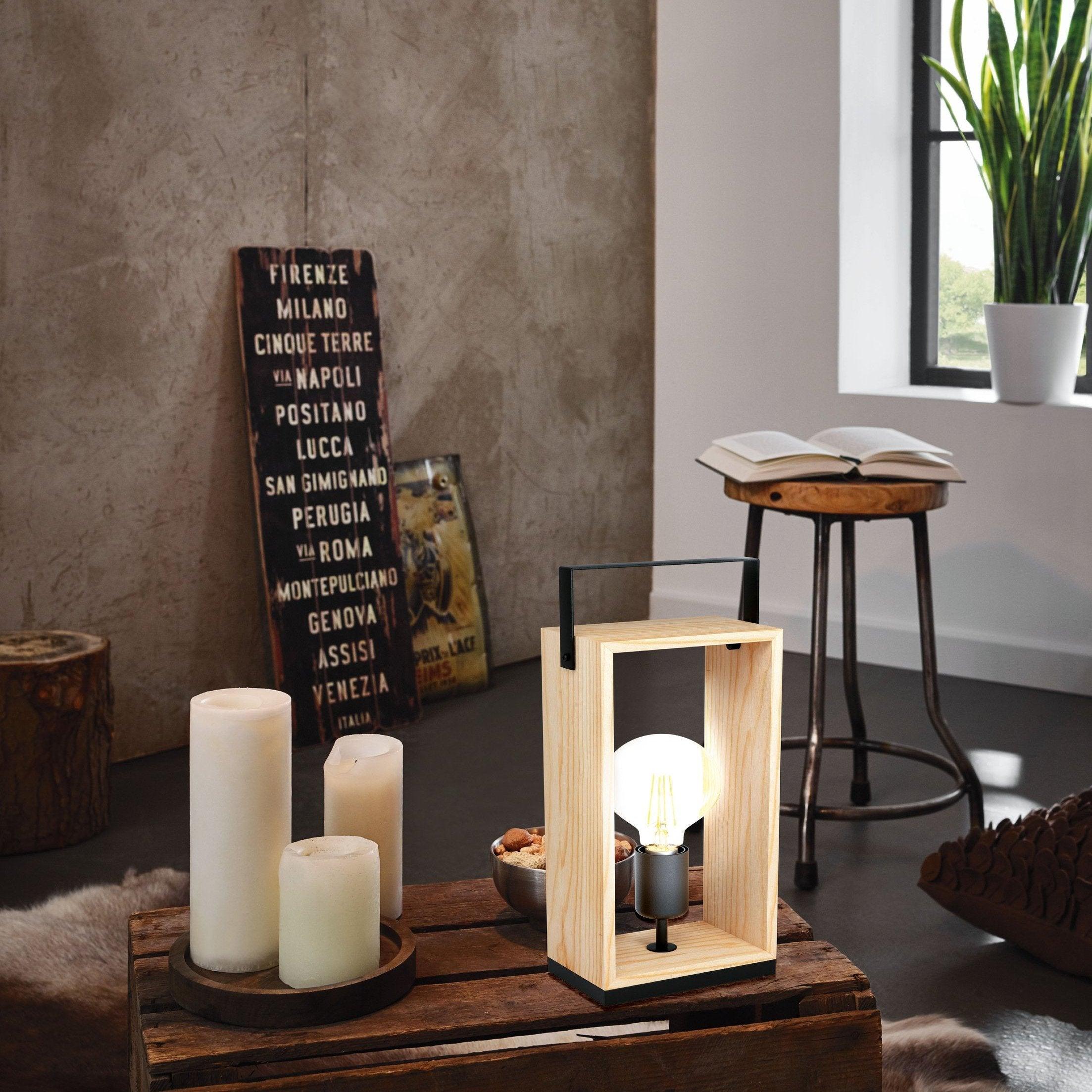 eglo famborough natural square wooden table lamp