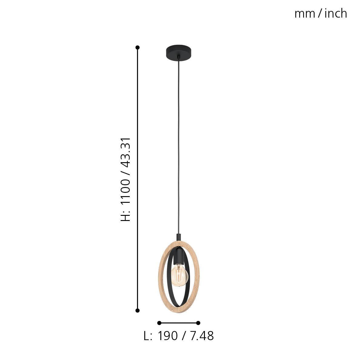 eglo basildon wood black metal oval ceiling pendant Kitchen Lighting Close Up