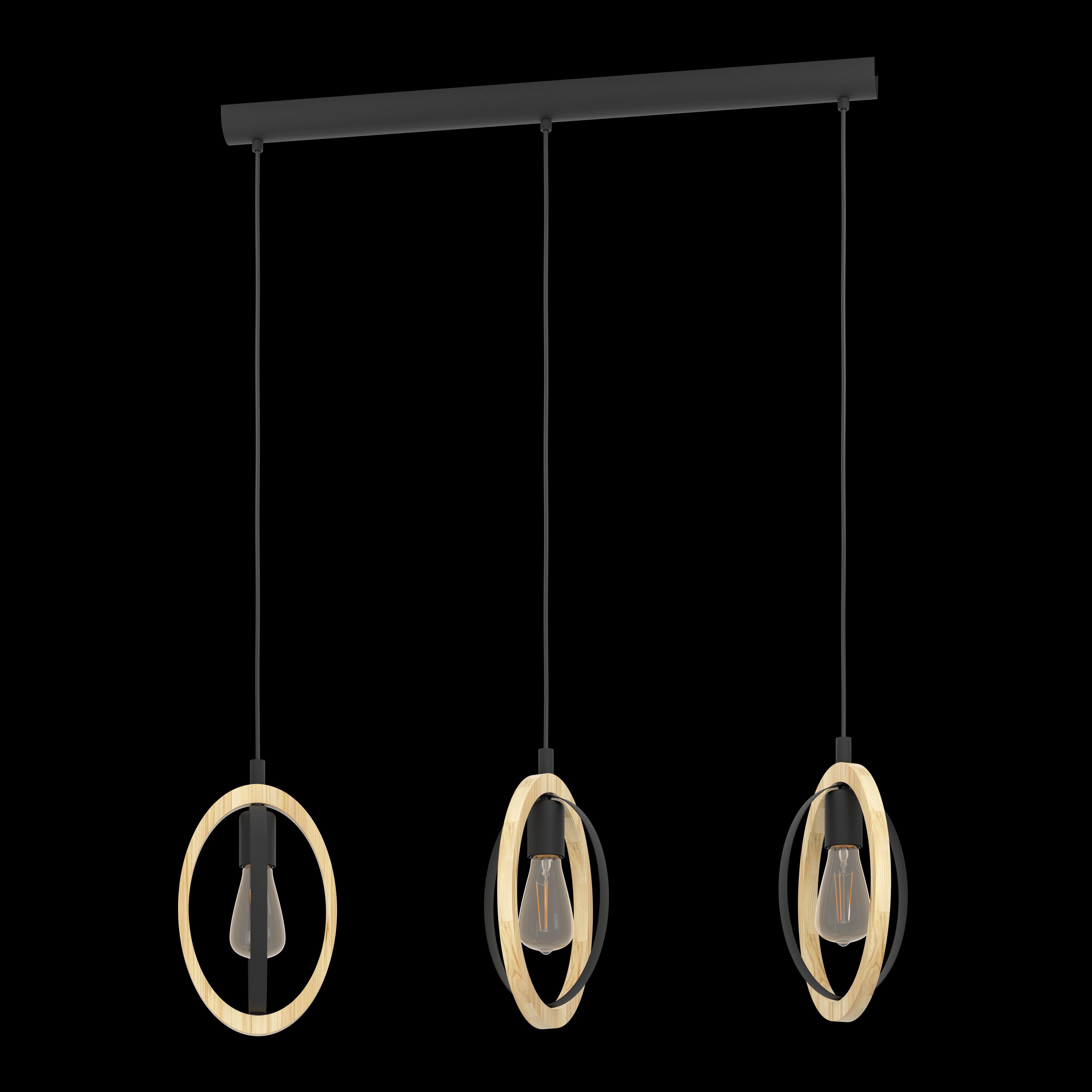 eglo basildon 3 light wood black oval bar ceiling pendant living room close up