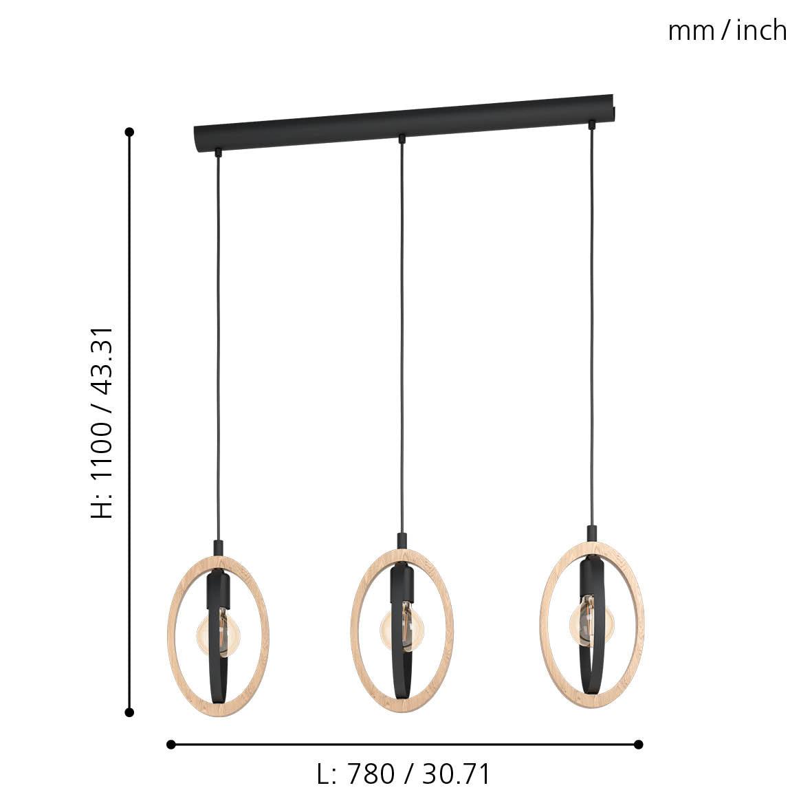 eglo basildon 3 light wood black oval bar ceiling pendant Kitchen Lighting Close Up