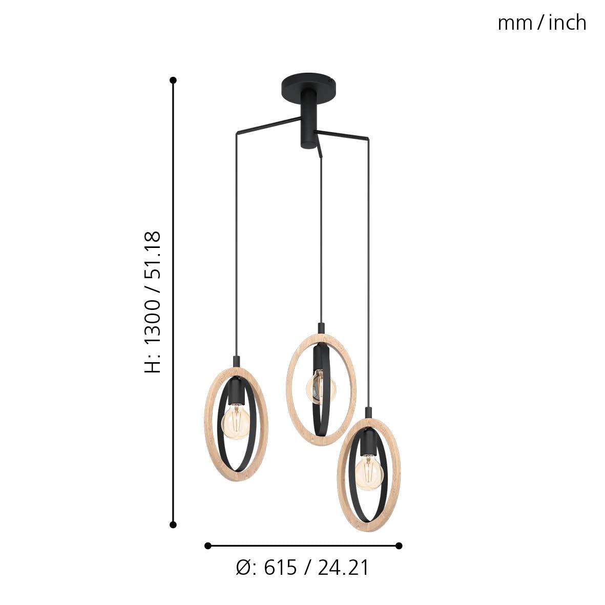 eglo basildon 4 light wood black metal oval pendant Kitchen Lighting Close Up