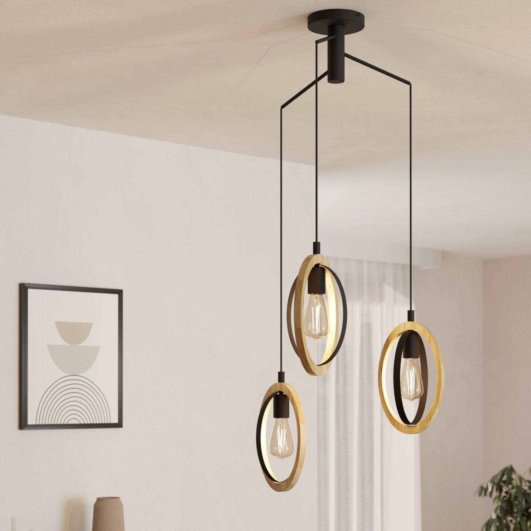 eglo basildon 4 light wood black metal oval pendant