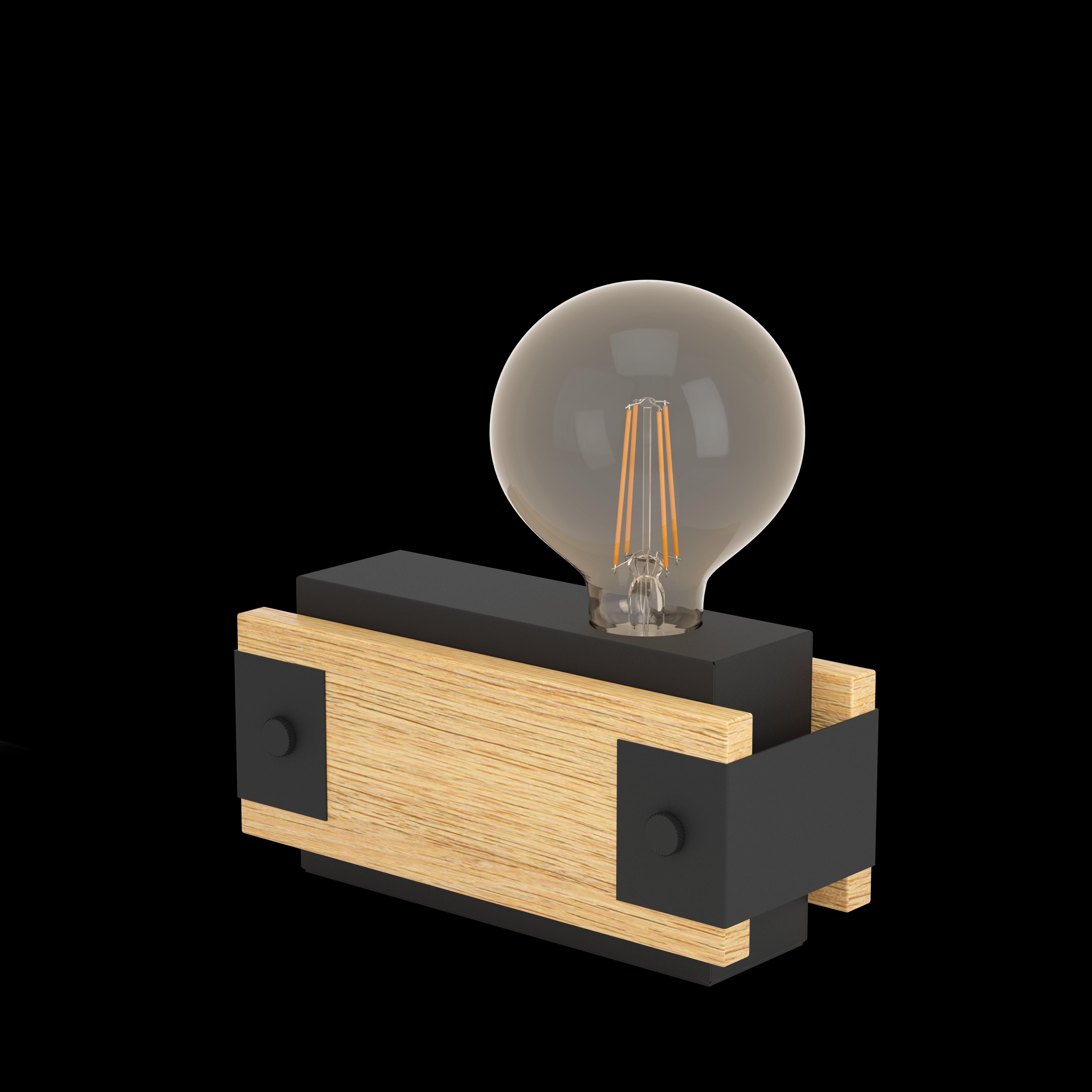 eglo layham black metal burnt wood table lamp living room close up