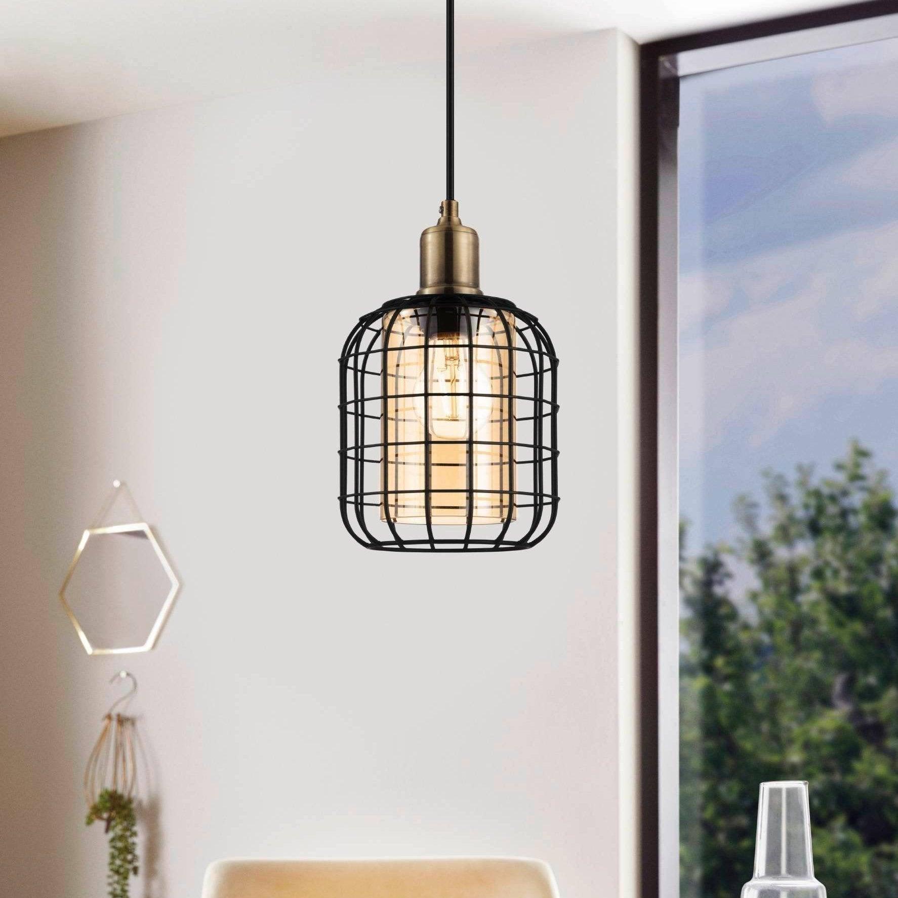 eglo chisle black wire amber glass shade ceiling pendant