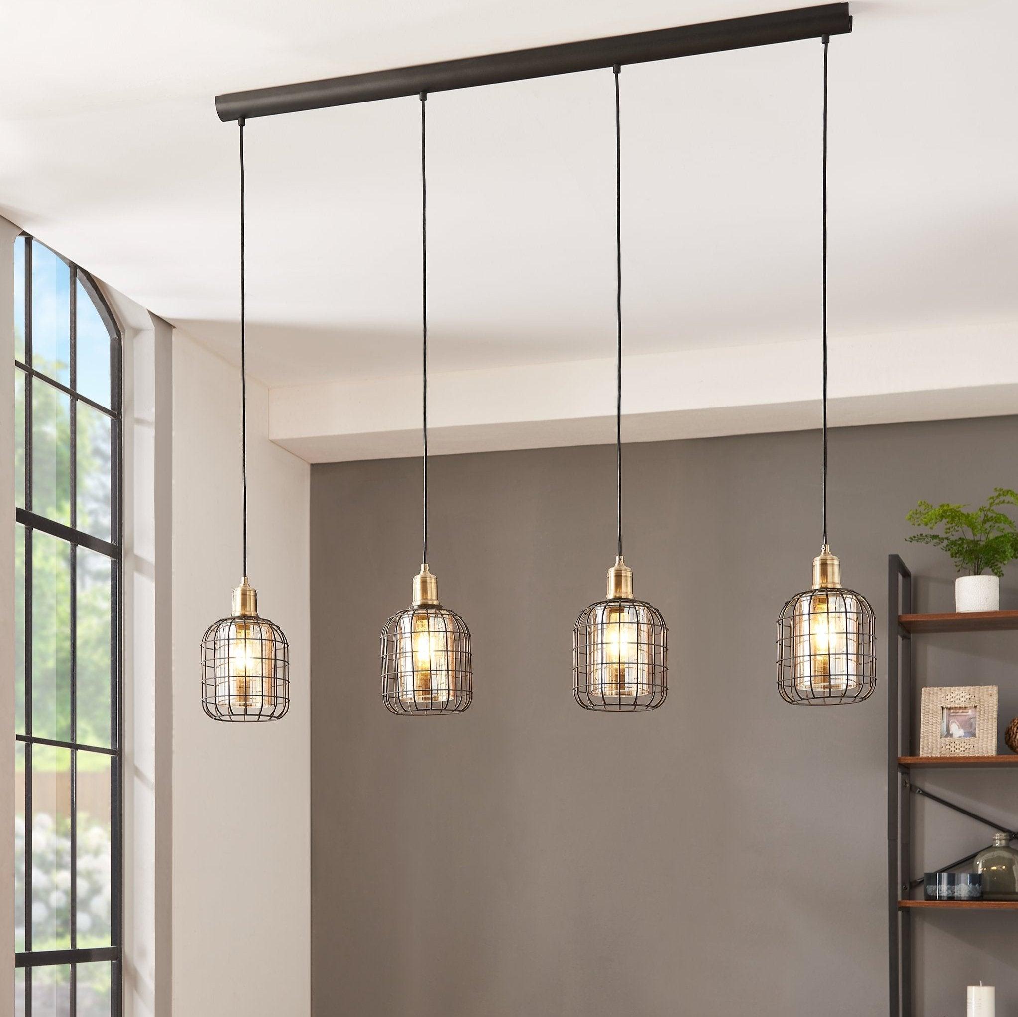 eglo chisle 4 light black wire amber glass shade pendant
