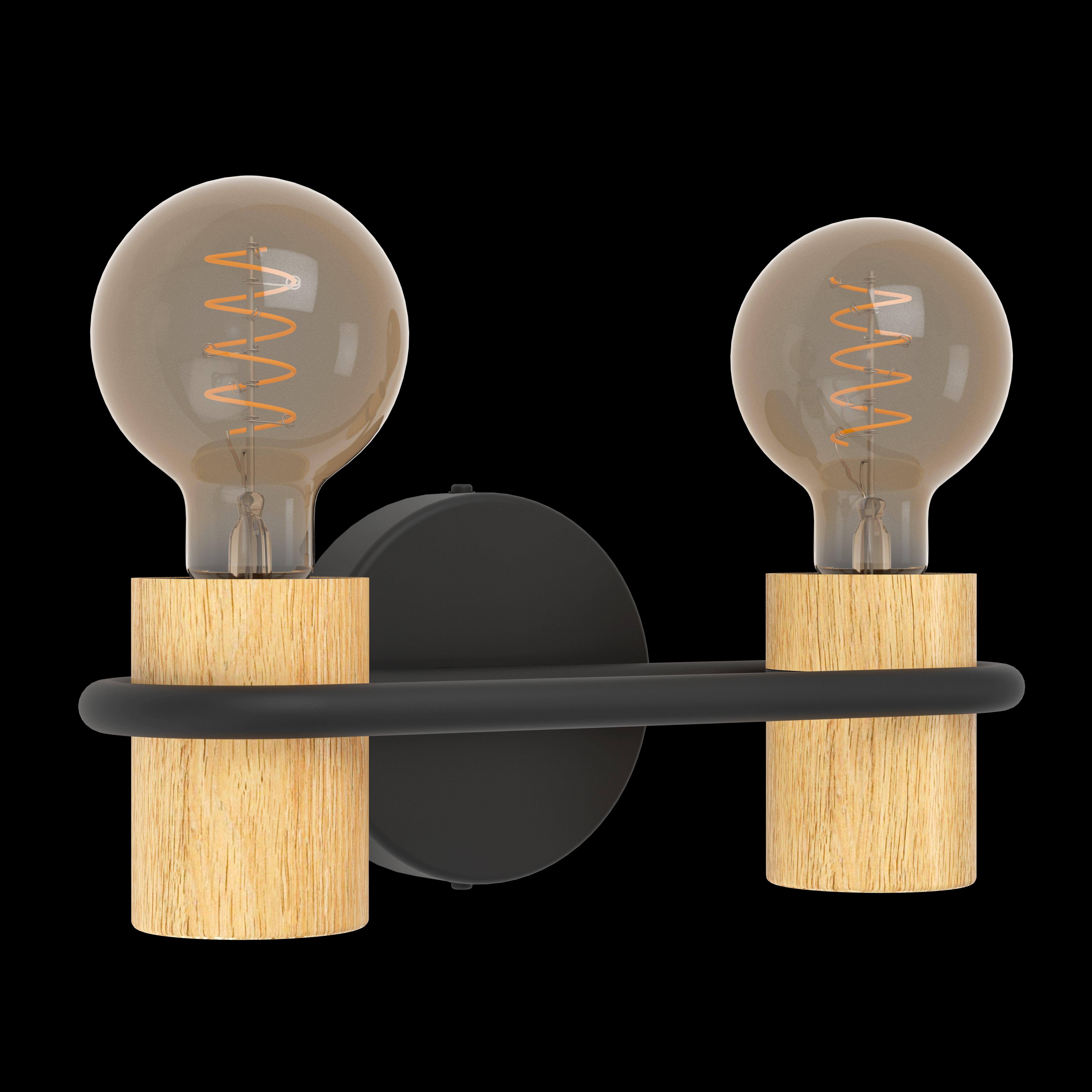 eglo chieveley 2 light black light wood wall light kitchen lighting 