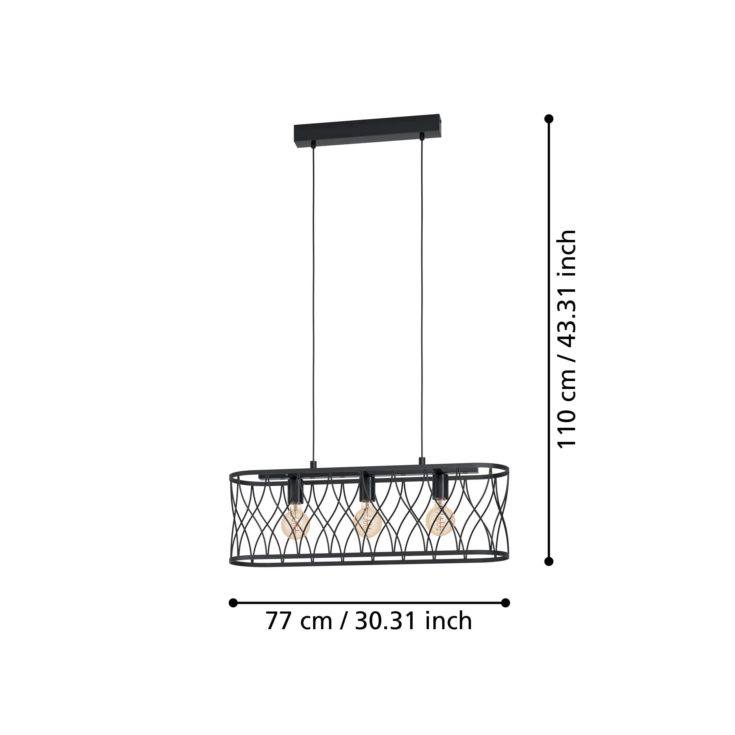 eglo giltspur 3 light black wire latticework ceiling pendant living room close up