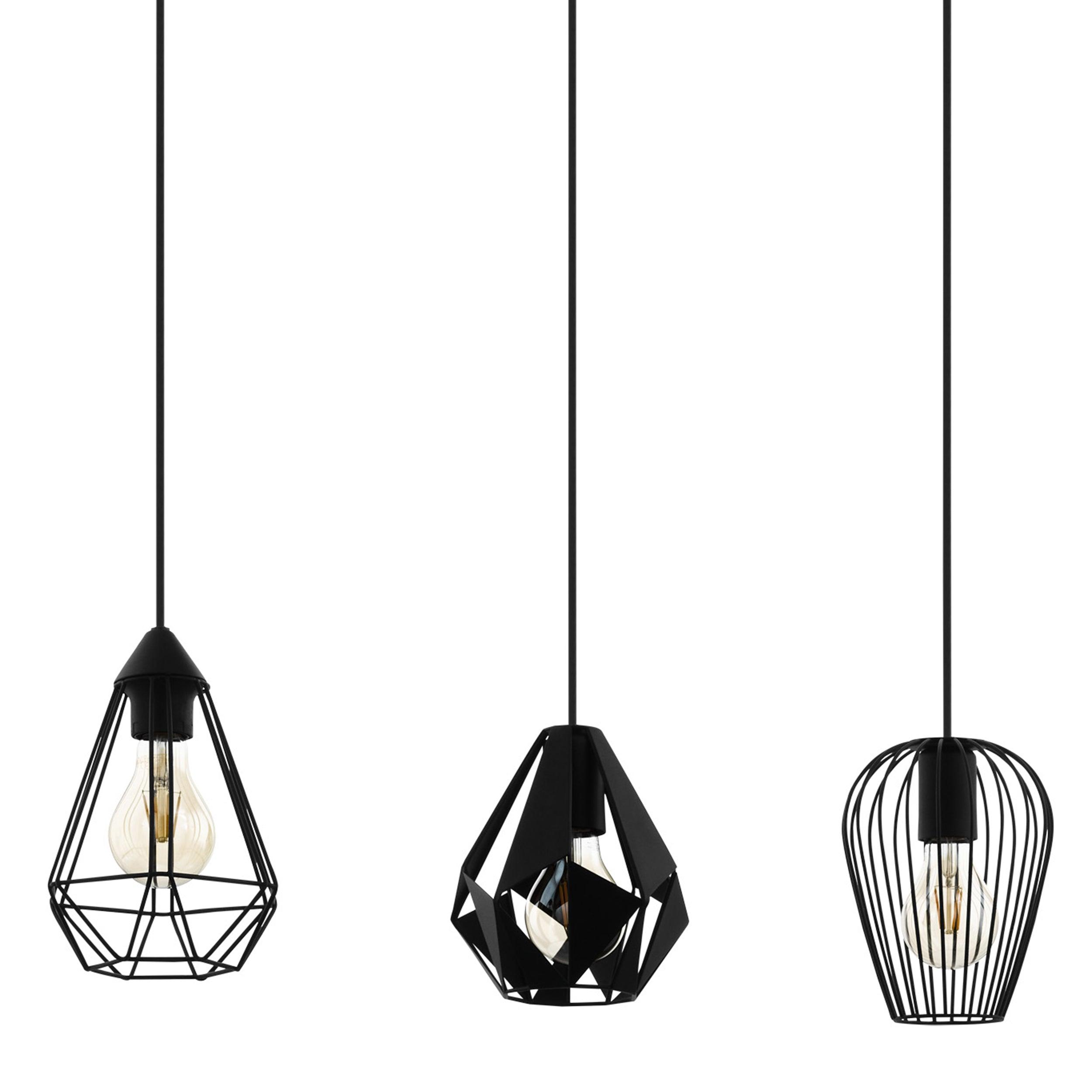 eglo distaff 3 light geometric bar ceiling pendant living room close up