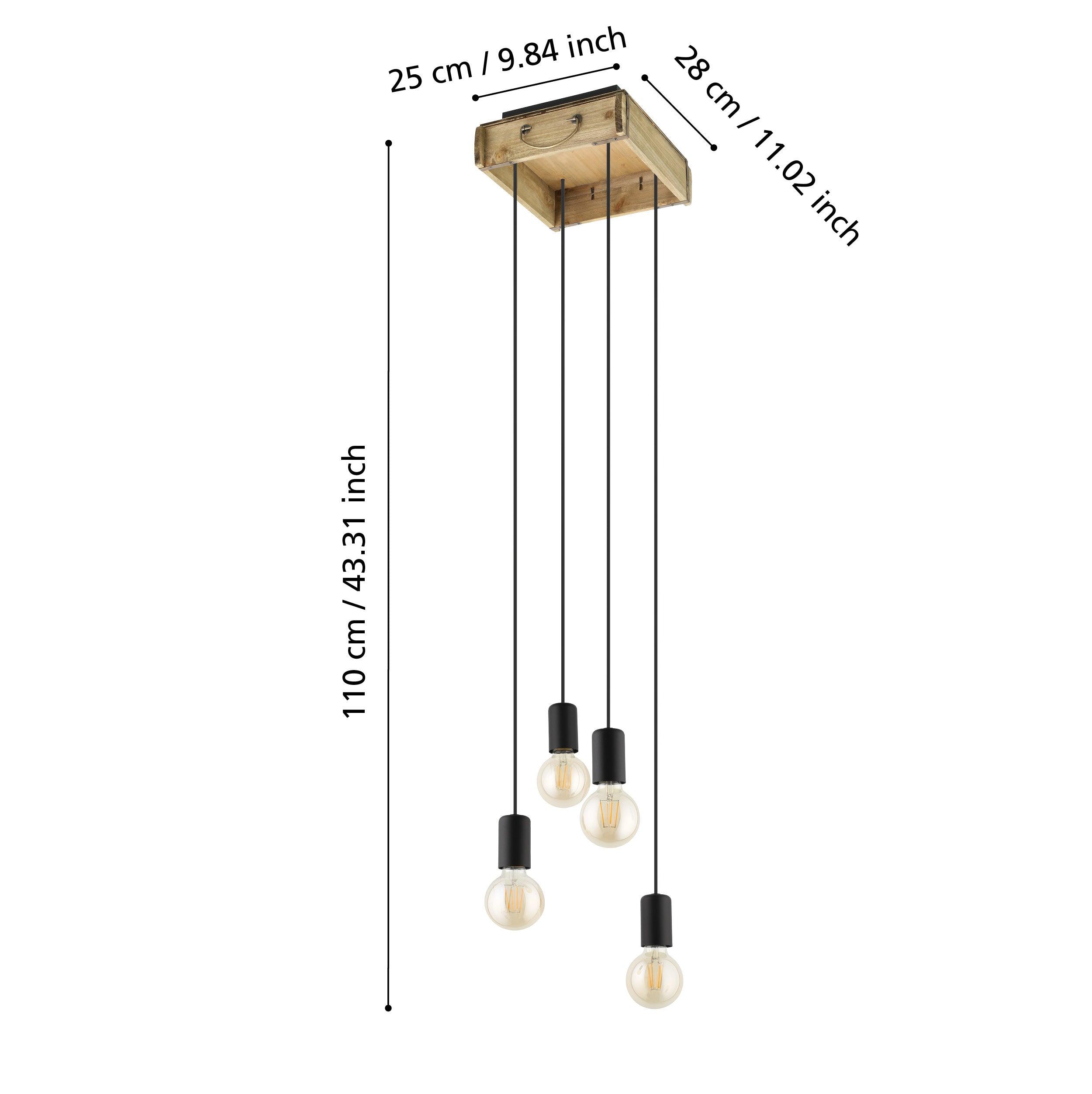 eglo wootton 4 light square wood crate ceiling pendant living room close up