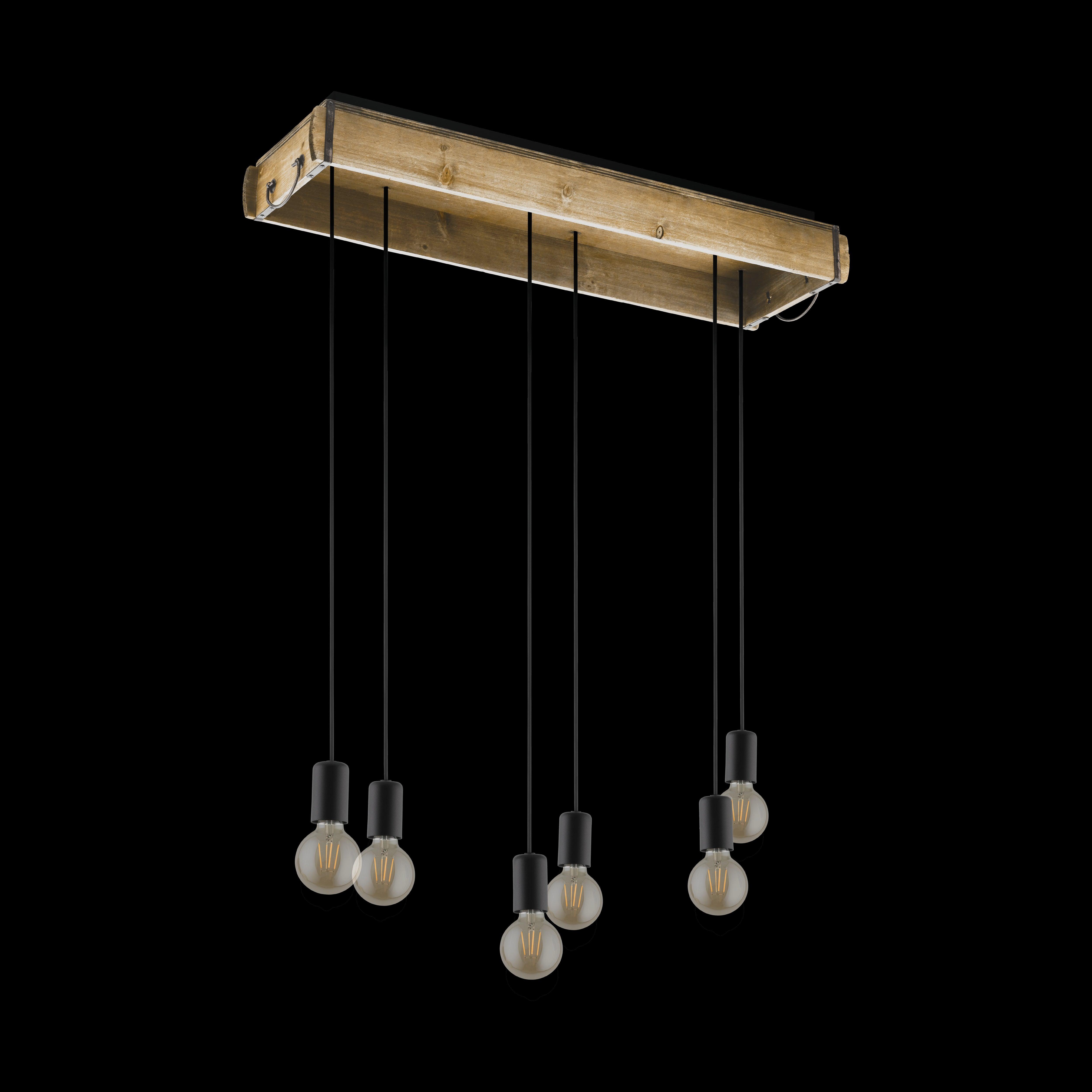 eglo wootton 6 light rectangular wood crate ceiling pendant living room close up